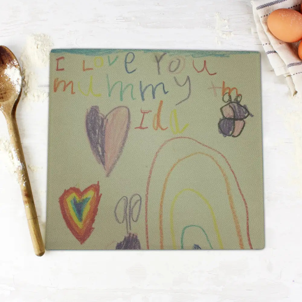 Kitchen, Baking & Dining Gifts Personalised Childrens Drawing Photo Upload Glass Chopping Board/Worktop Saver