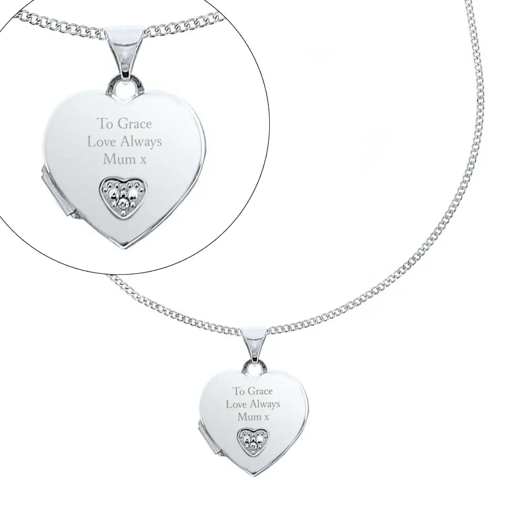 Jewellery Personalised Children's Sterling Silver and Cubic Zirconia Heart Locket Necklace