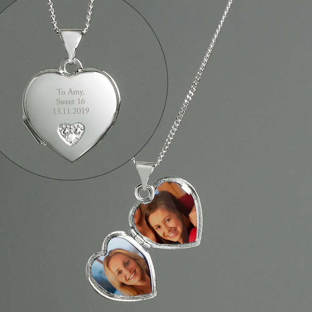 Jewellery Personalised Children's Sterling Silver and Cubic Zirconia Heart Locket Necklace