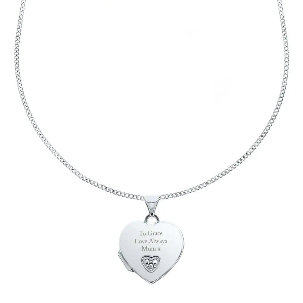 Jewellery Personalised Children's Sterling Silver and Cubic Zirconia Heart Locket Necklace
