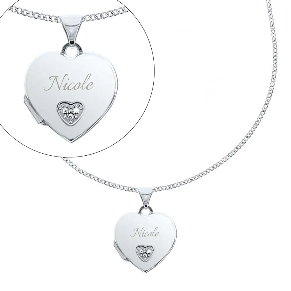 Jewellery Personalised Children's Sterling Silver & Cubic Zirconia Heart Locket Necklace