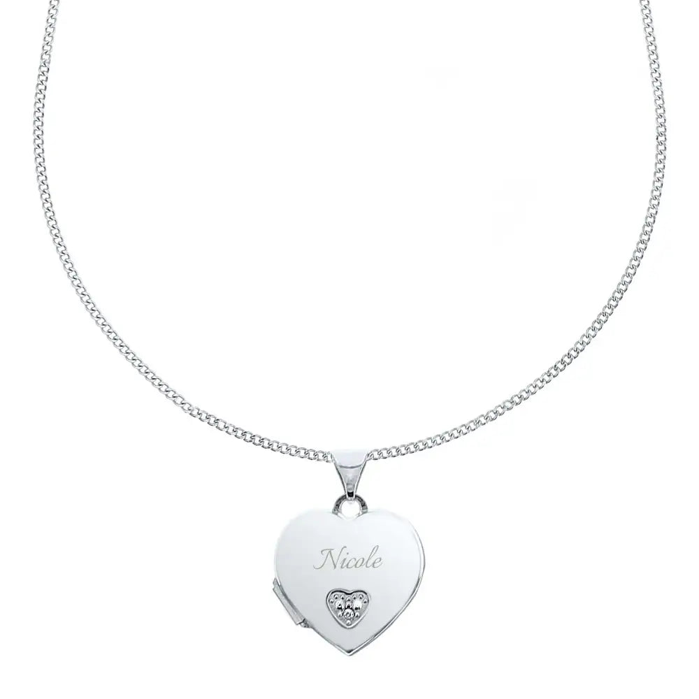Jewellery Personalised Children's Sterling Silver & Cubic Zirconia Heart Locket Necklace