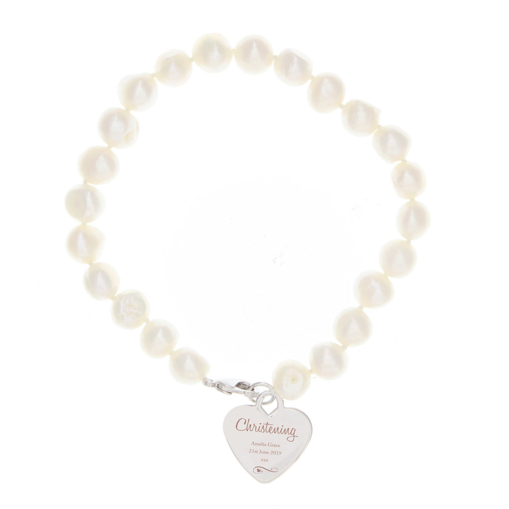 Jewellery Personalised Christening Swirls & Hearts White Freshwater Pearl Bracelet