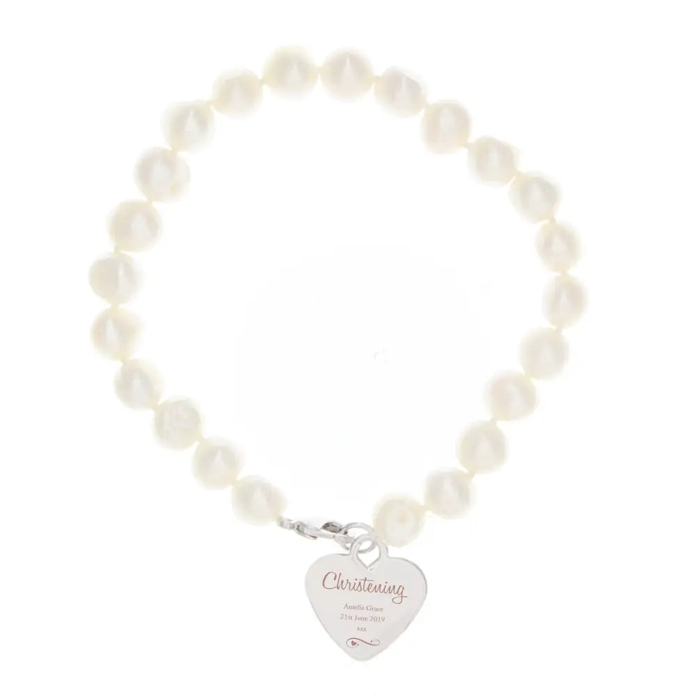 Jewellery Personalised Christening Swirls & Hearts White Freshwater Pearl Bracelet