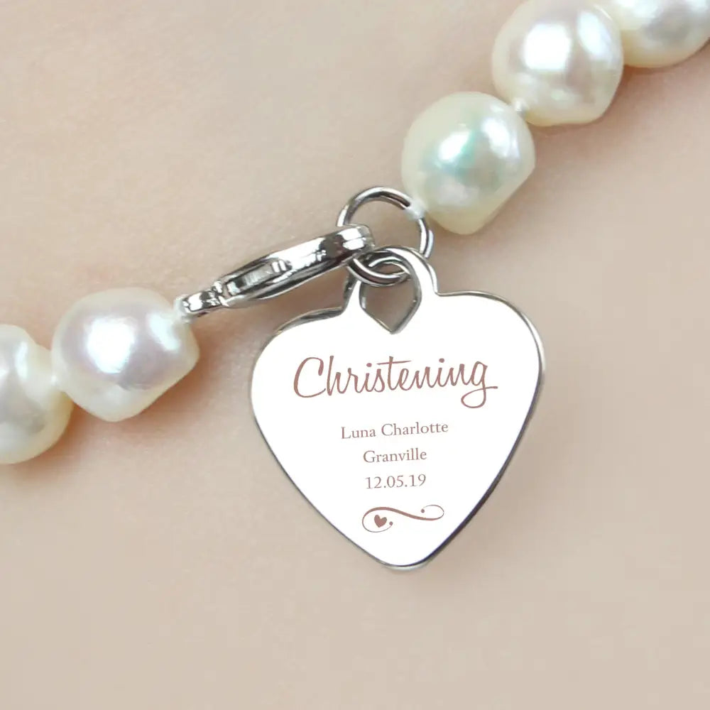 Jewellery Personalised Christening Swirls & Hearts White Freshwater Pearl Bracelet