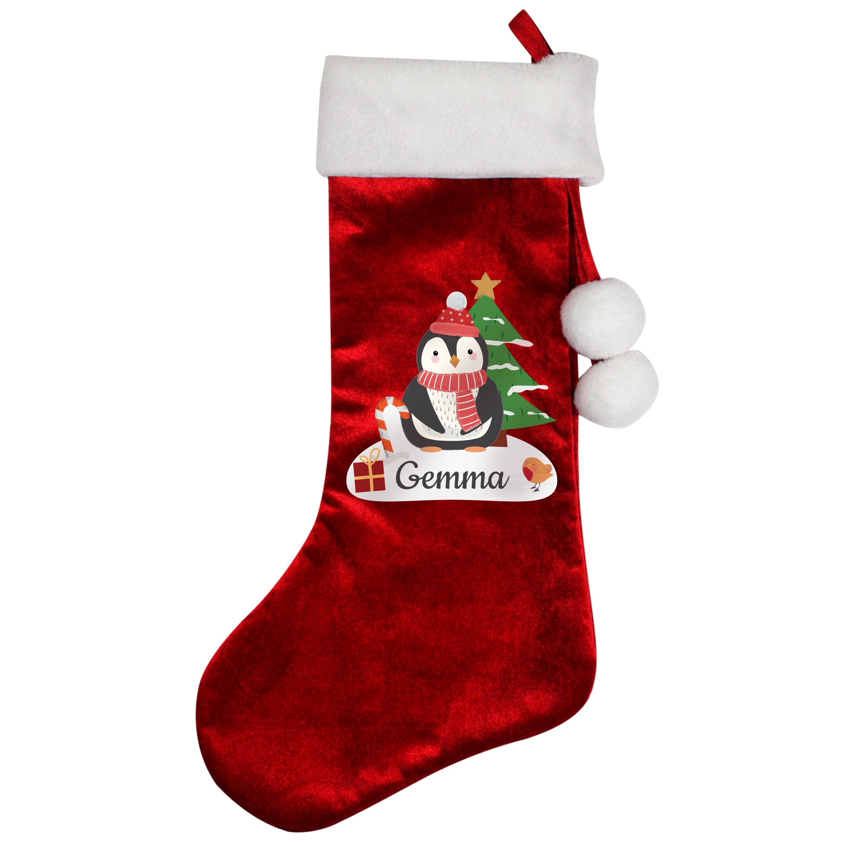Christmas Decorations Personalised Christmas Penguin Red Stocking