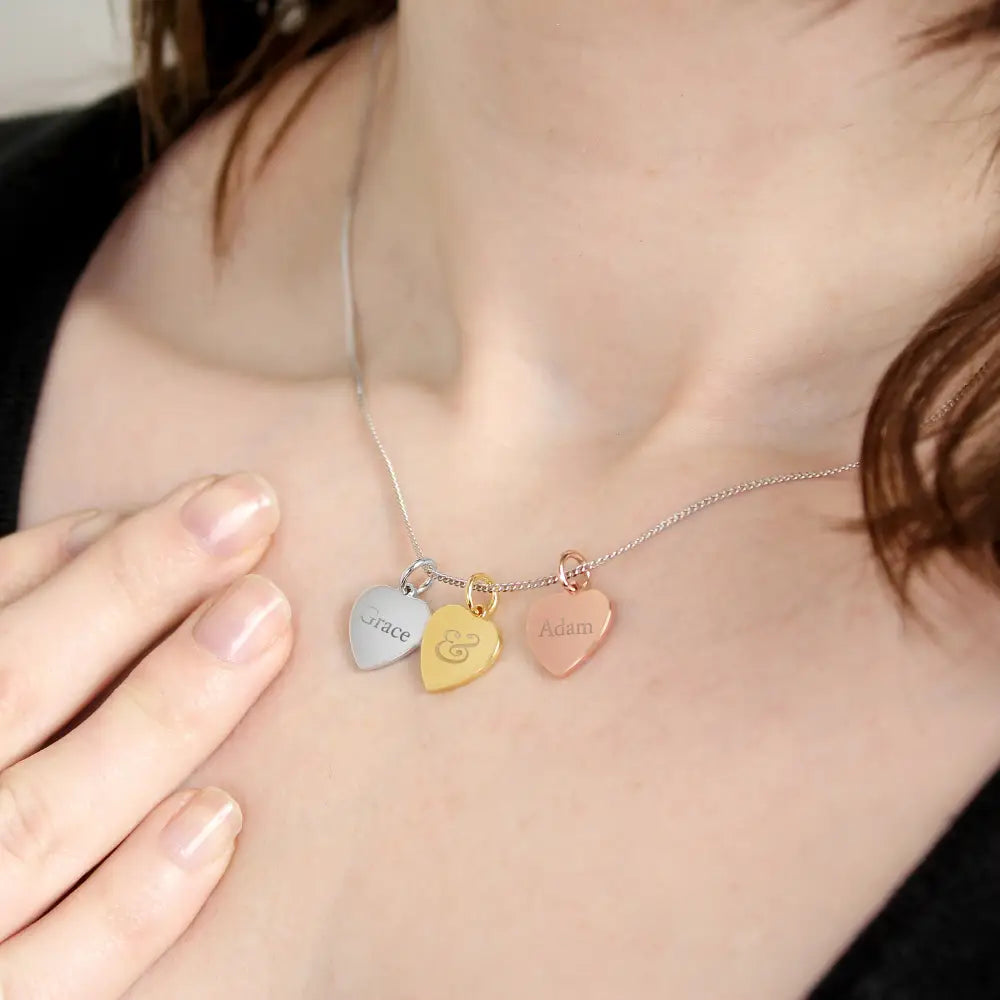 Jewellery Personalised Couples Gold Rose Gold and Silver 3 Hearts Necklace