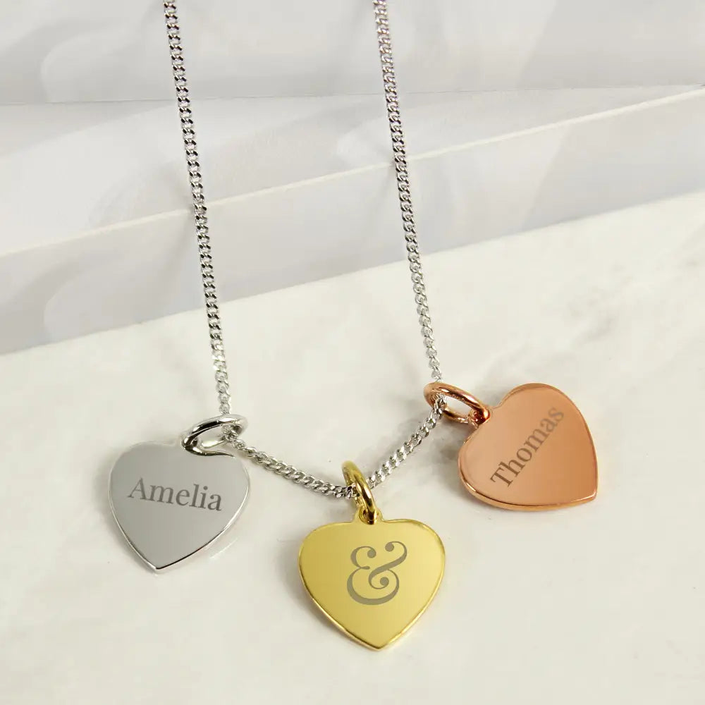 Jewellery Personalised Couples Gold Rose Gold and Silver 3 Hearts Necklace