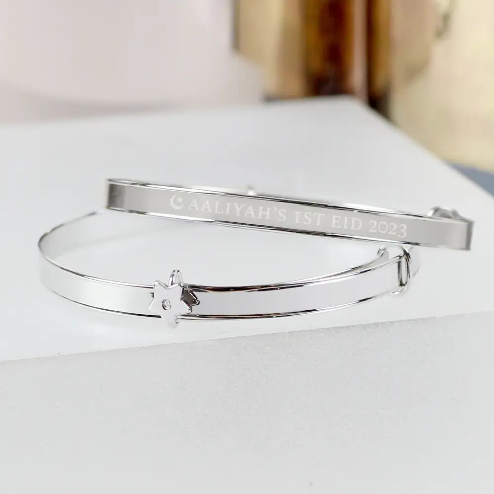 Trinket, Jewellery & Keepsake Boxes Personalised Eid Sterling Silver Childs Expanding Diamante Star Bracelet