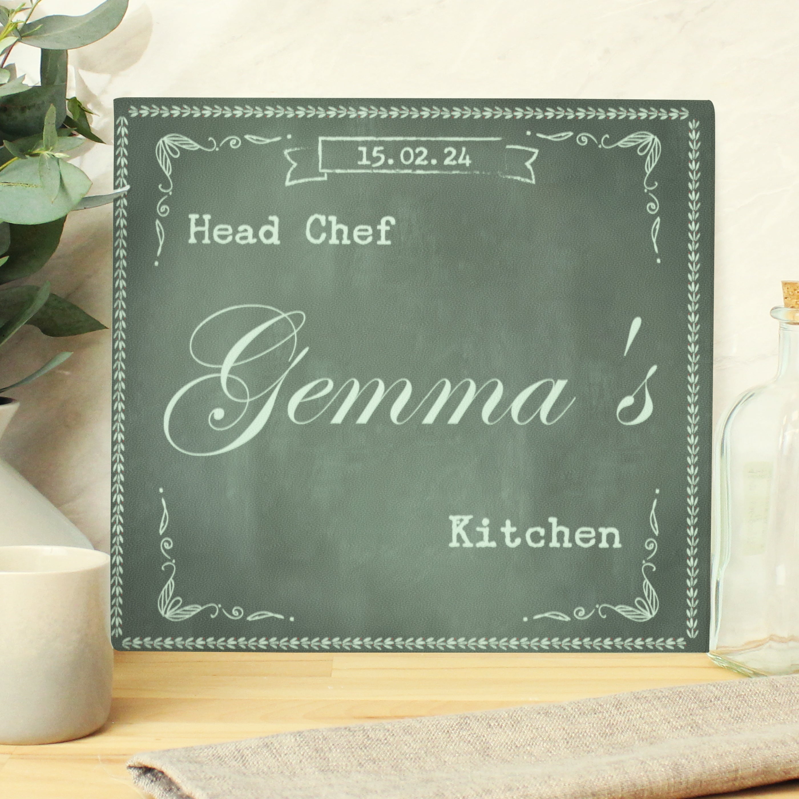 Kitchen, Baking & Dining Gifts Personalised Family Chalk Glass Chopping Board/Worktop Saver