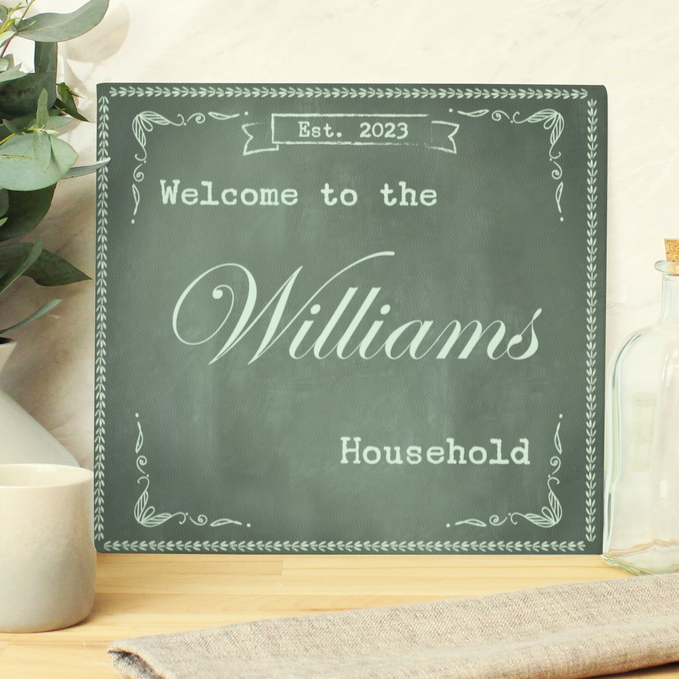 Kitchen, Baking & Dining Gifts Personalised Family Chalk Glass Chopping Board/Worktop Saver