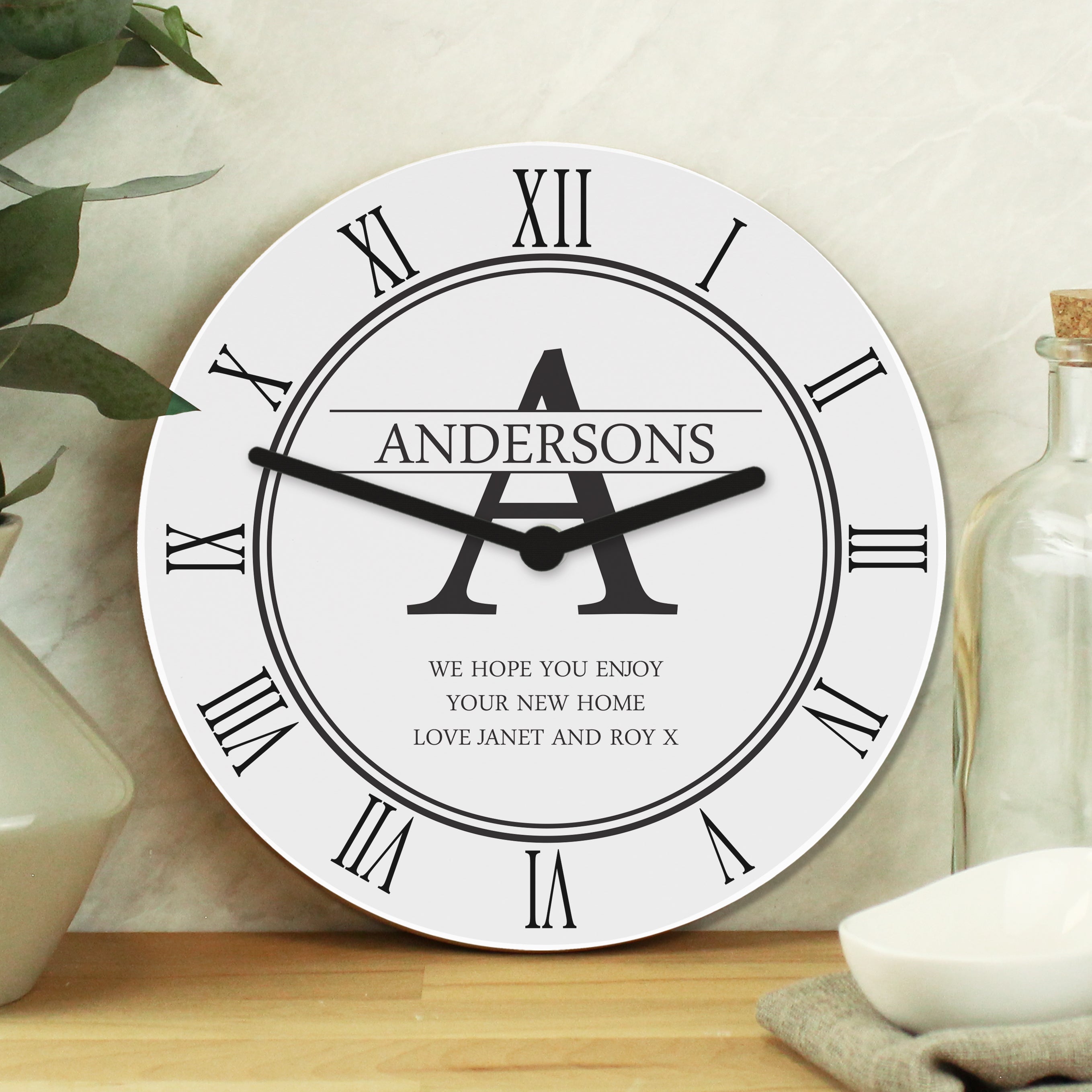 Clocks & Watches Personalised Family Name & Initial Wooden Clock