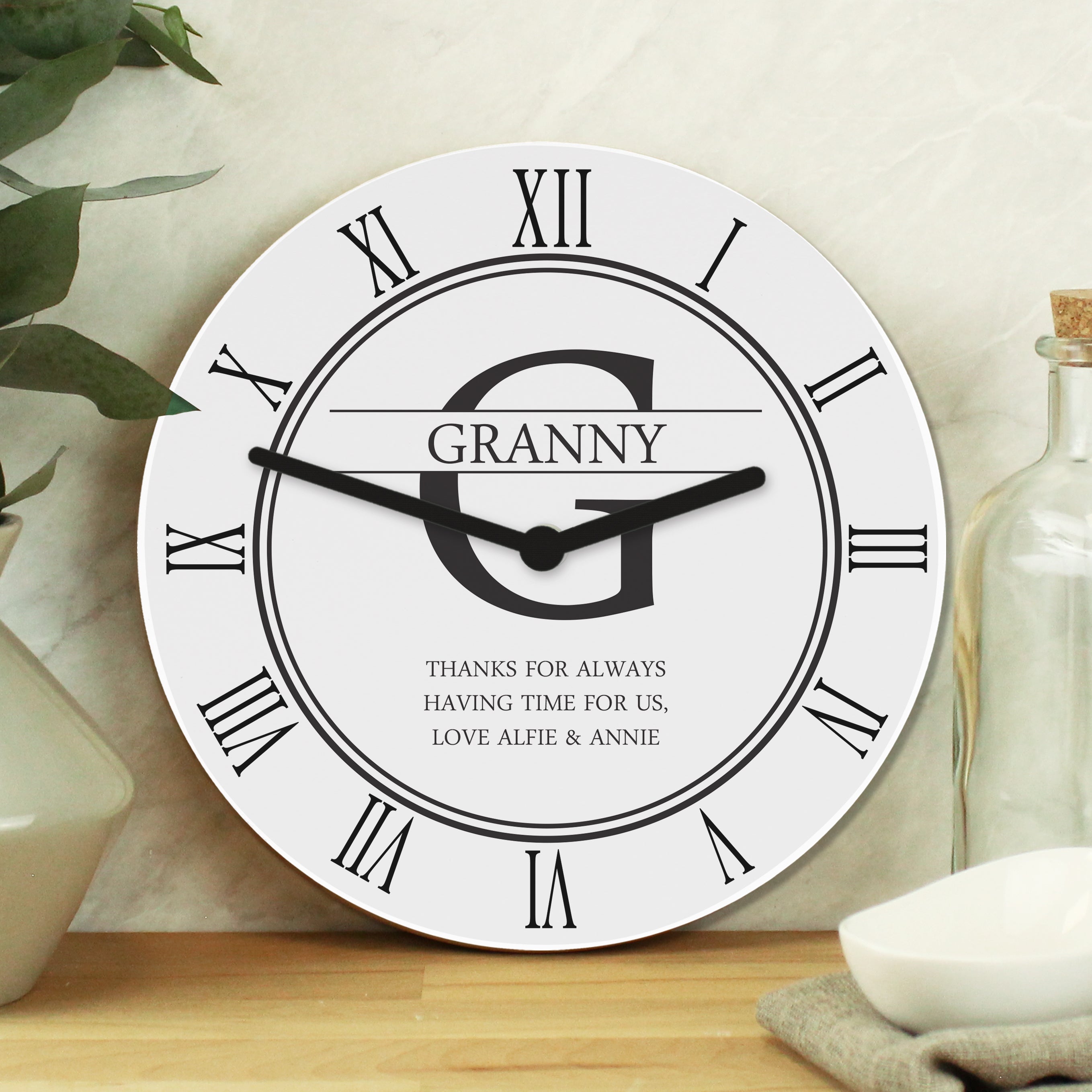 Clocks & Watches Personalised Family Name & Initial Wooden Clock
