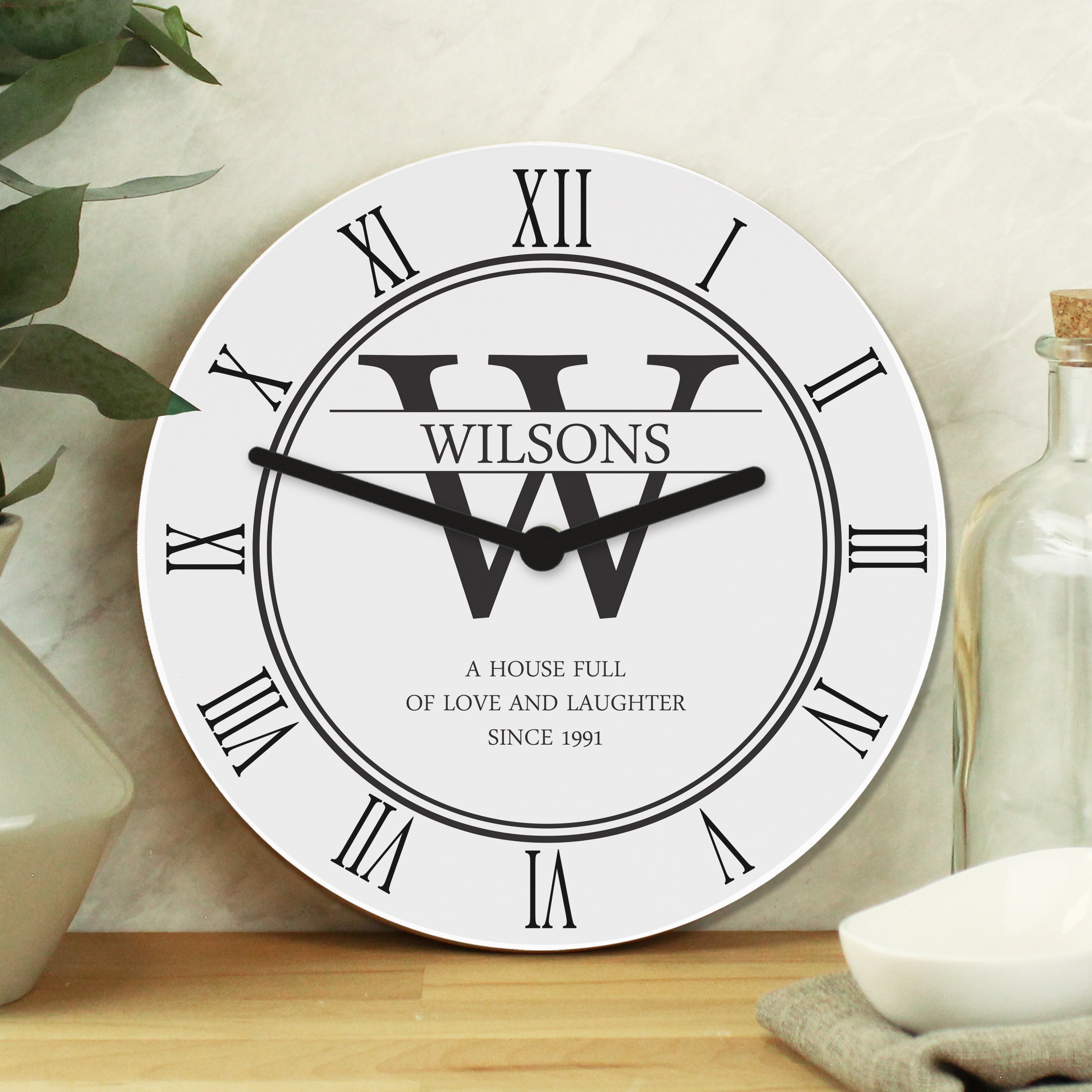 Clocks & Watches Personalised Family Name & Initial Wooden Clock