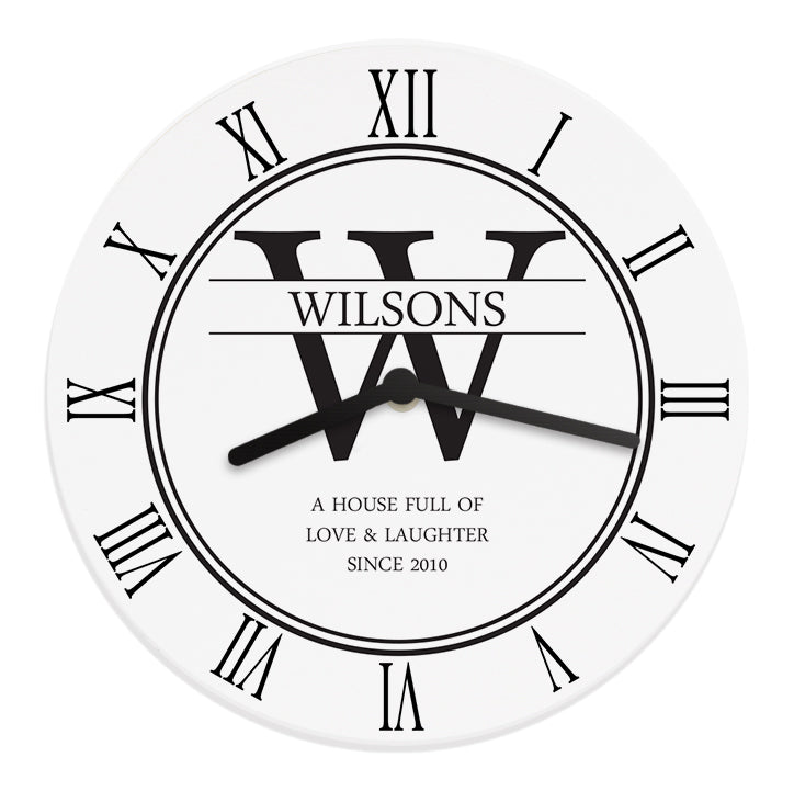 Clocks & Watches Personalised Family Name & Initial Wooden Clock