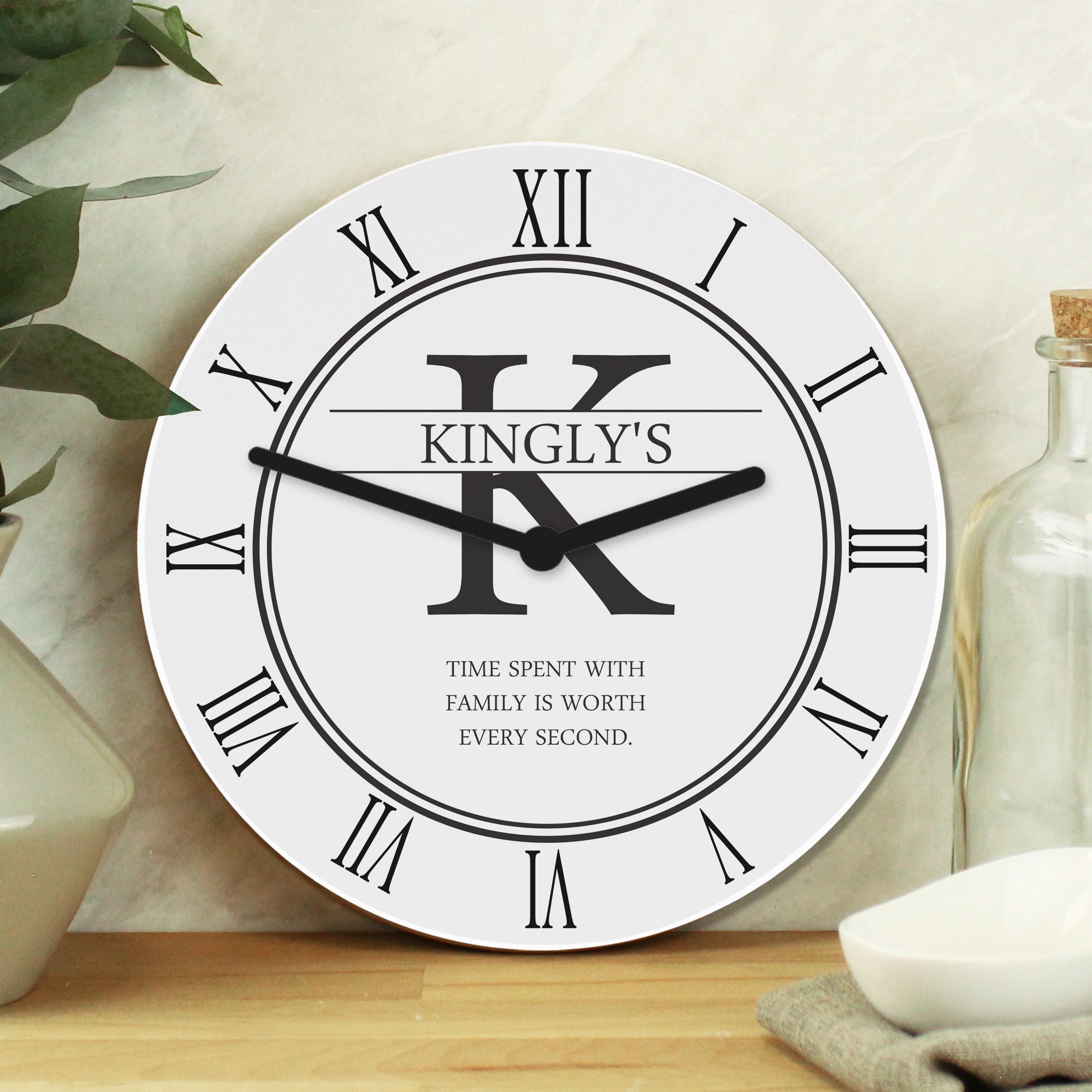 Clocks & Watches Personalised Family Name & Initial Wooden Clock