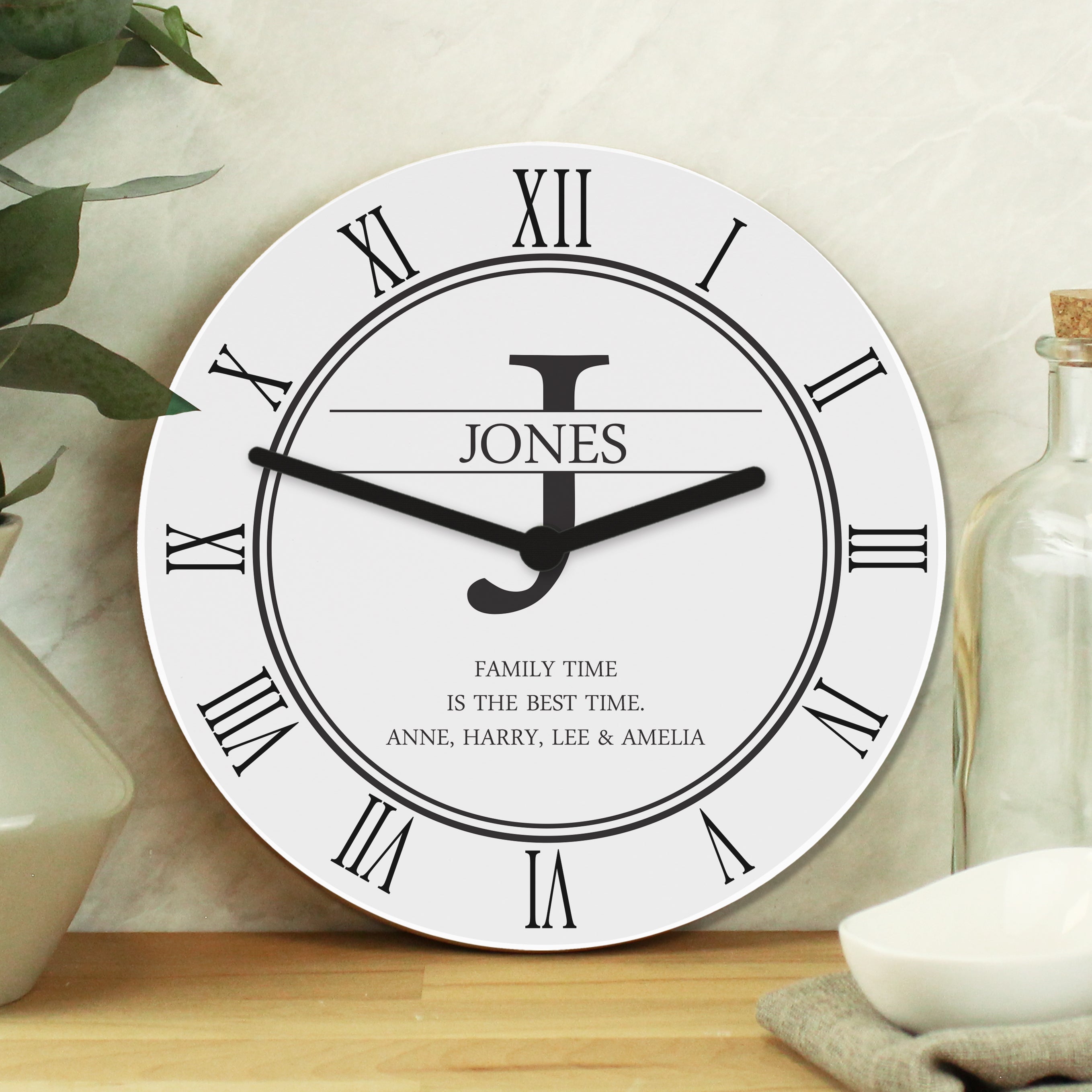 Clocks & Watches Personalised Family Name & Initial Wooden Clock