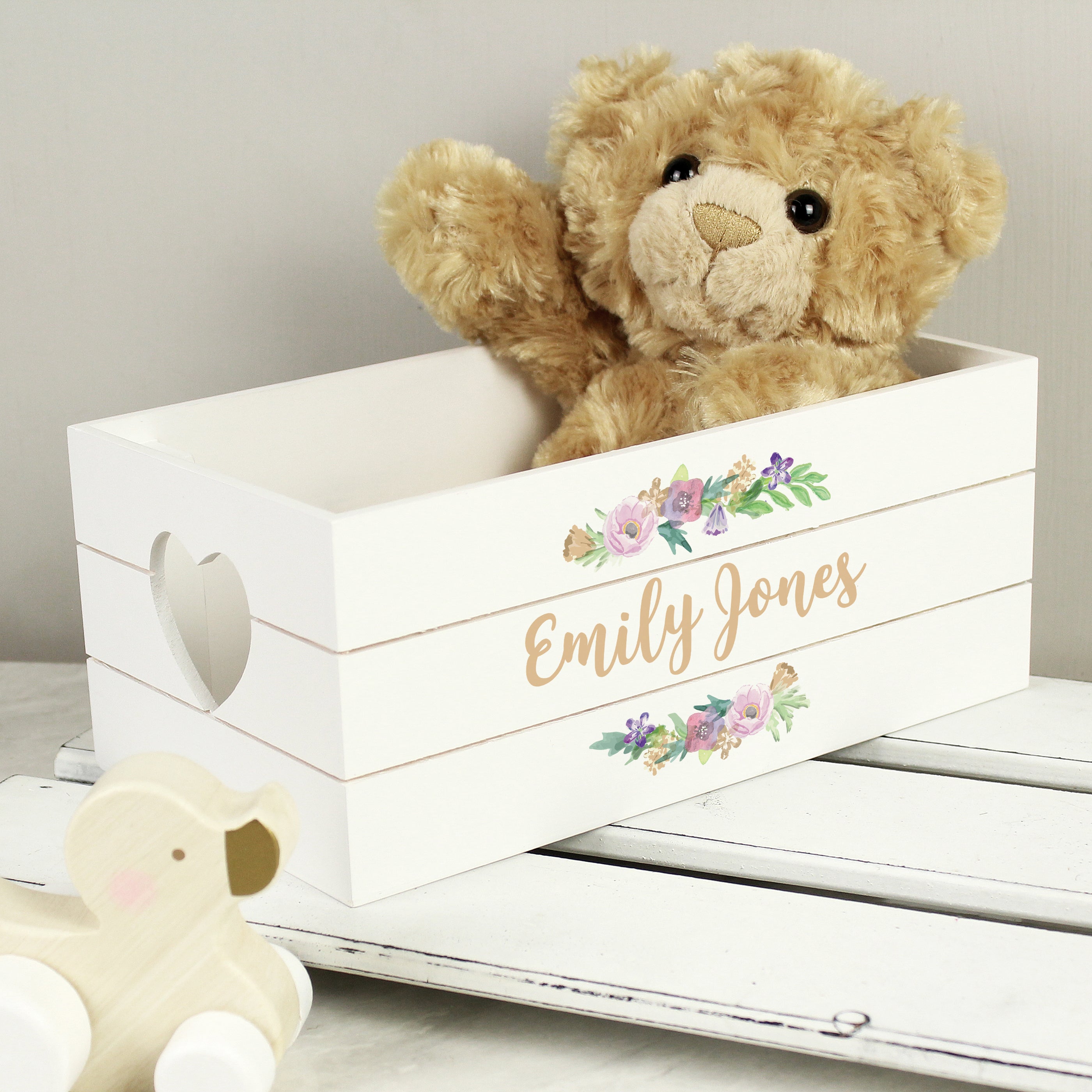 Wooden Personalised Floral Couples White Wooden Crate