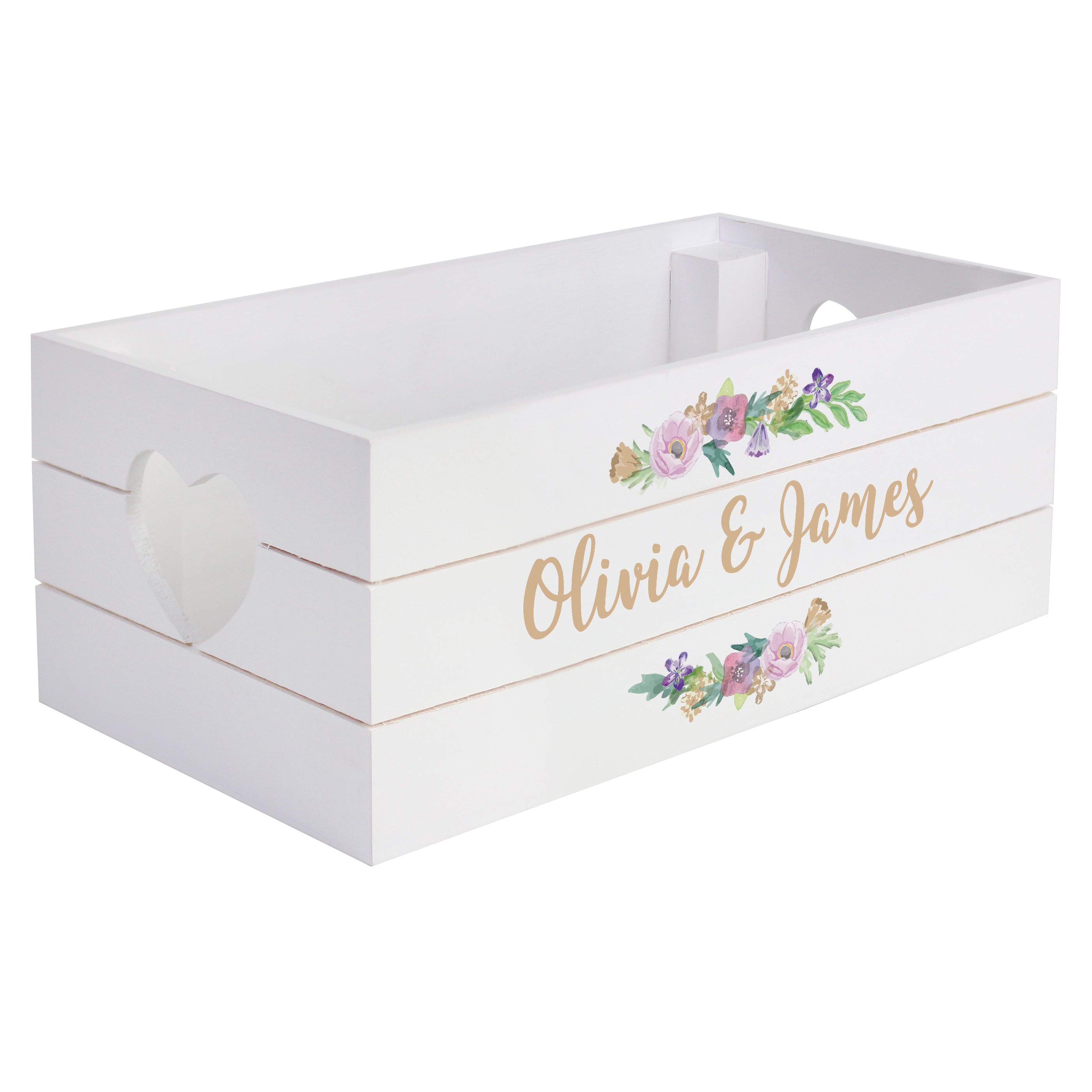 Wooden Personalised Floral Couples White Wooden Crate