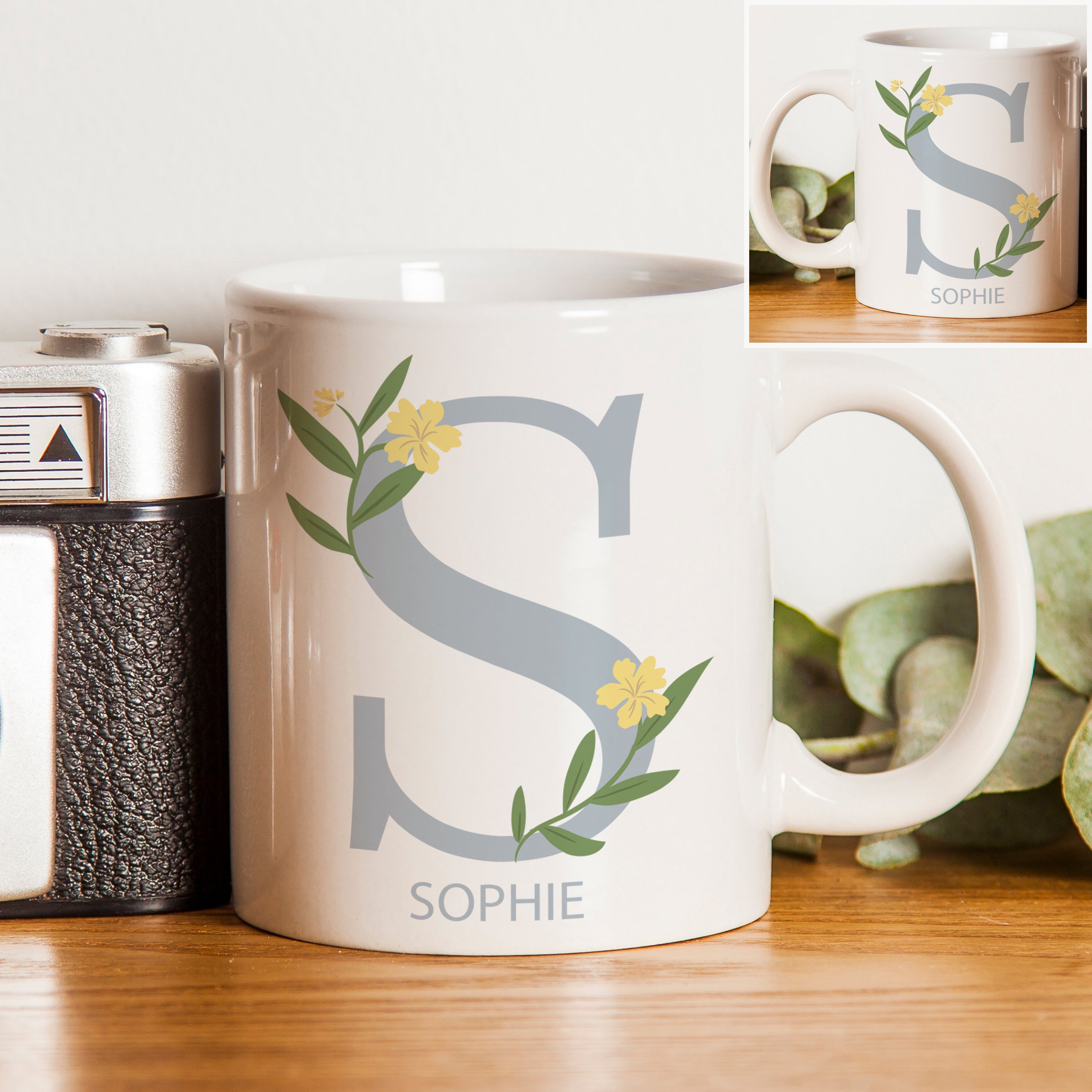 Mugs Personalised Floral Initial Mug