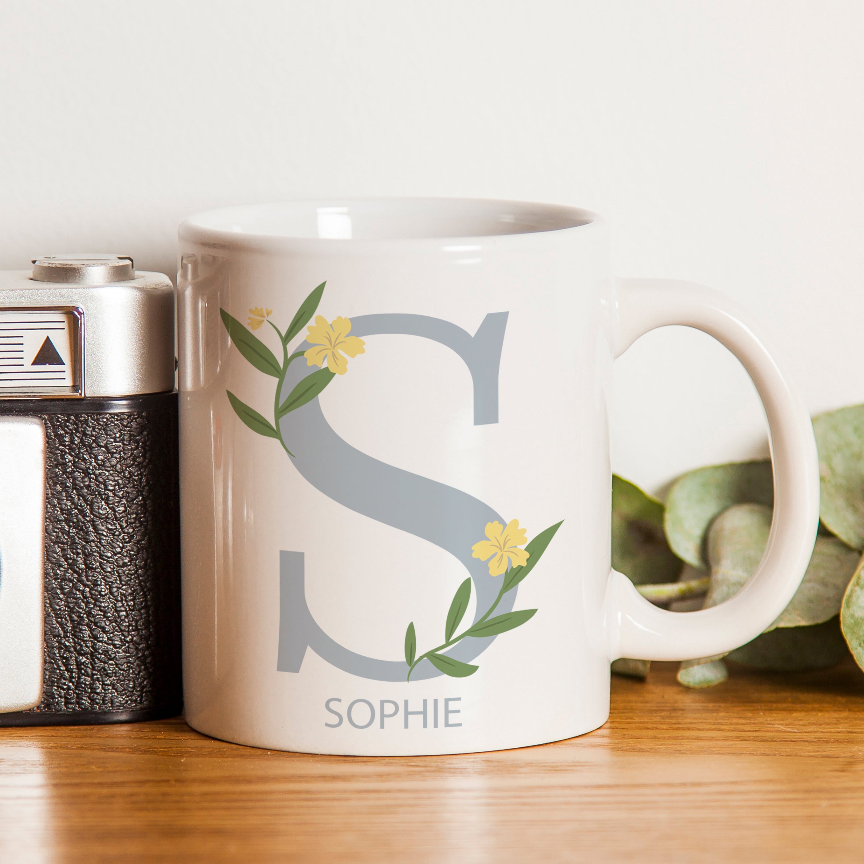 Mugs Personalised Floral Initial Mug