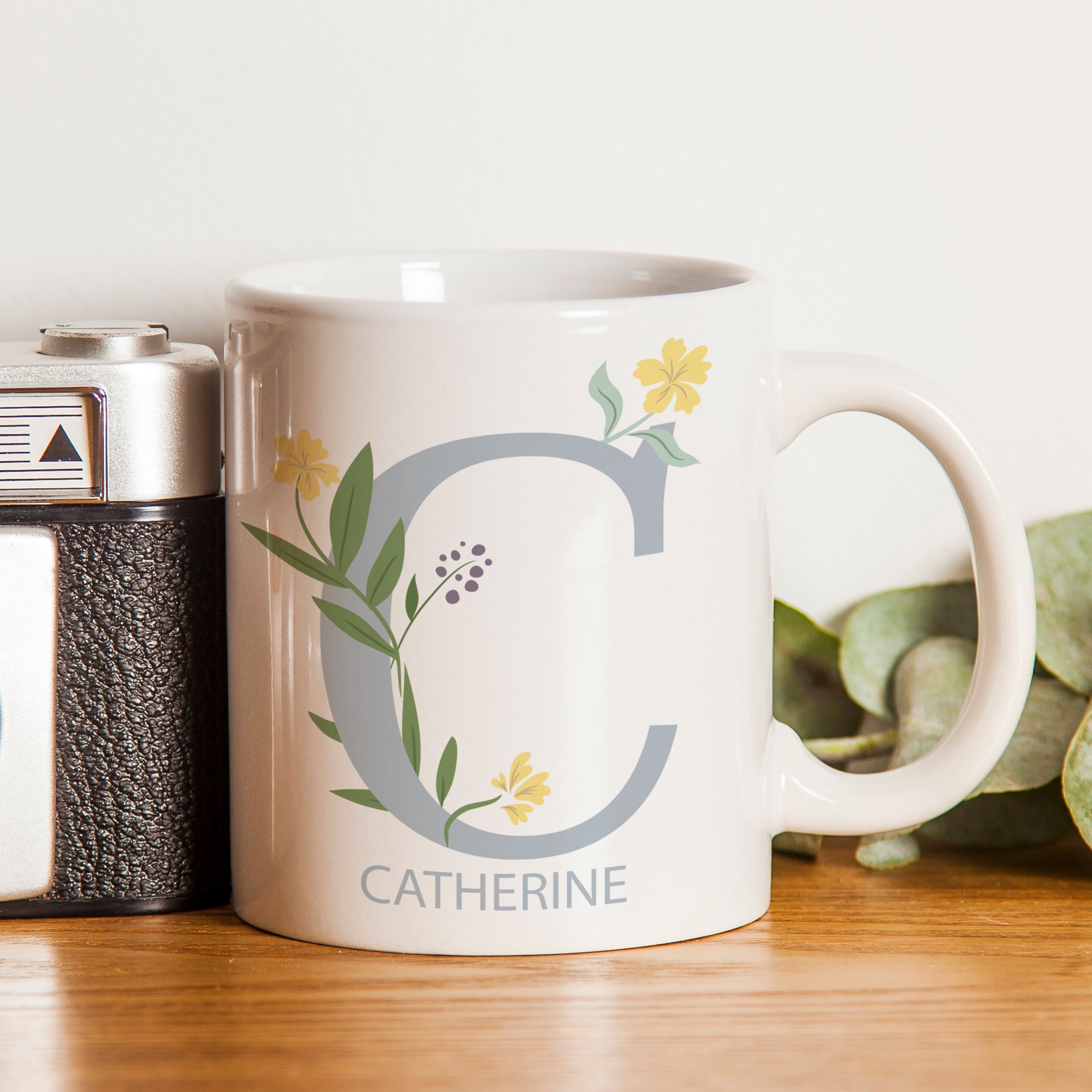 Mugs Personalised Floral Initial Mug