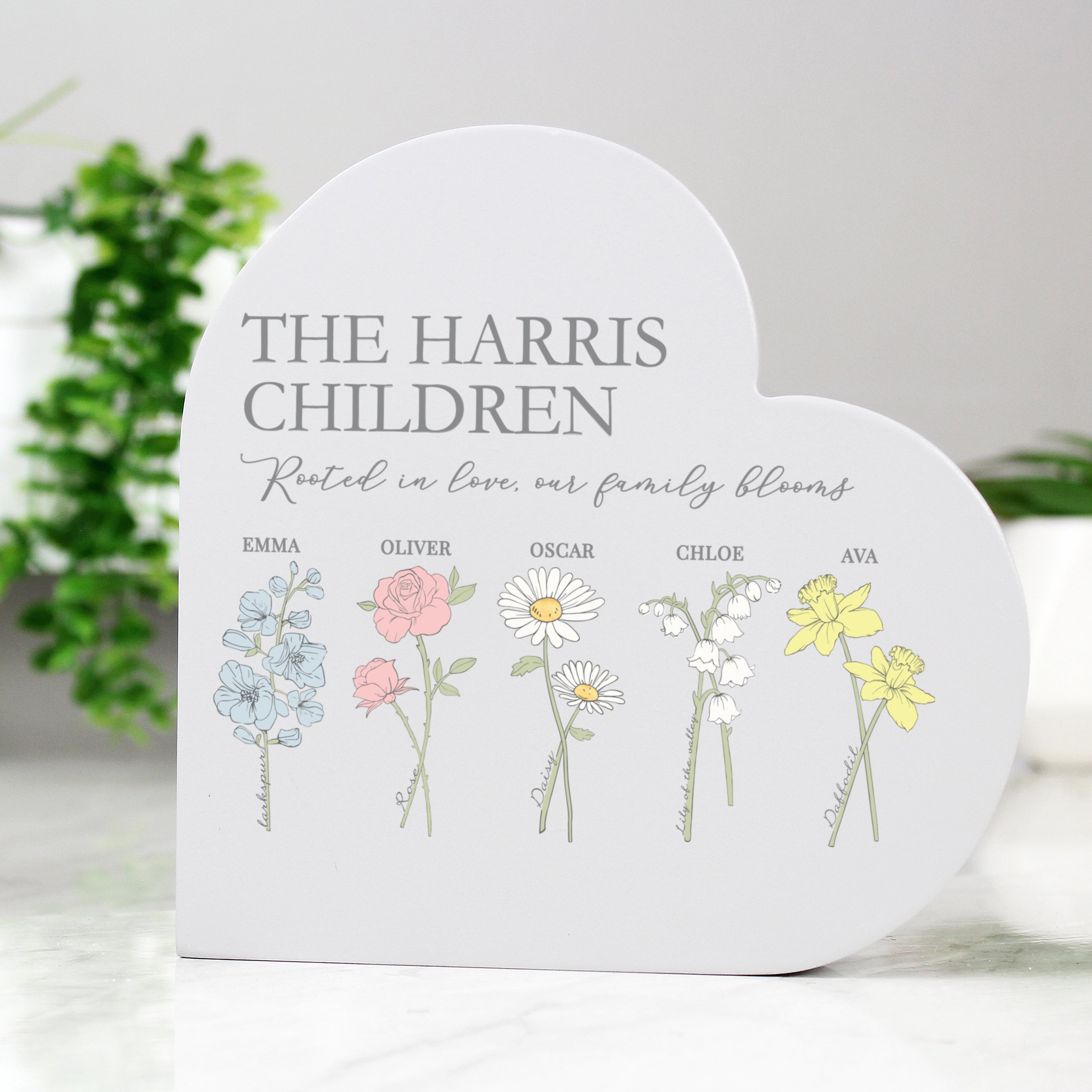 Ornaments Personalised Flower of the Month Family Heart Ornament