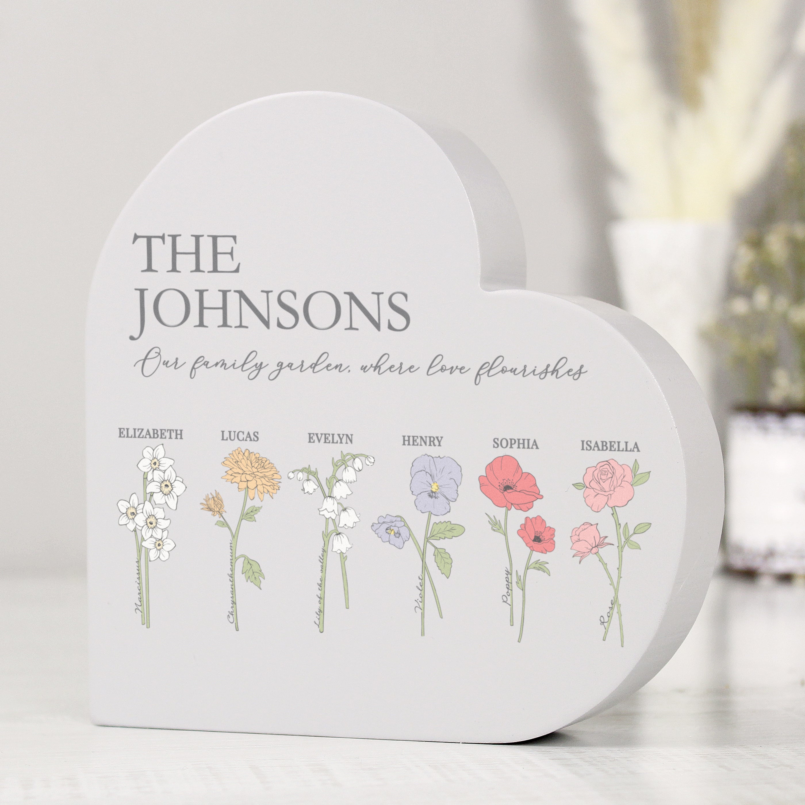 Ornaments Personalised Flower of the Month Family Heart Ornament