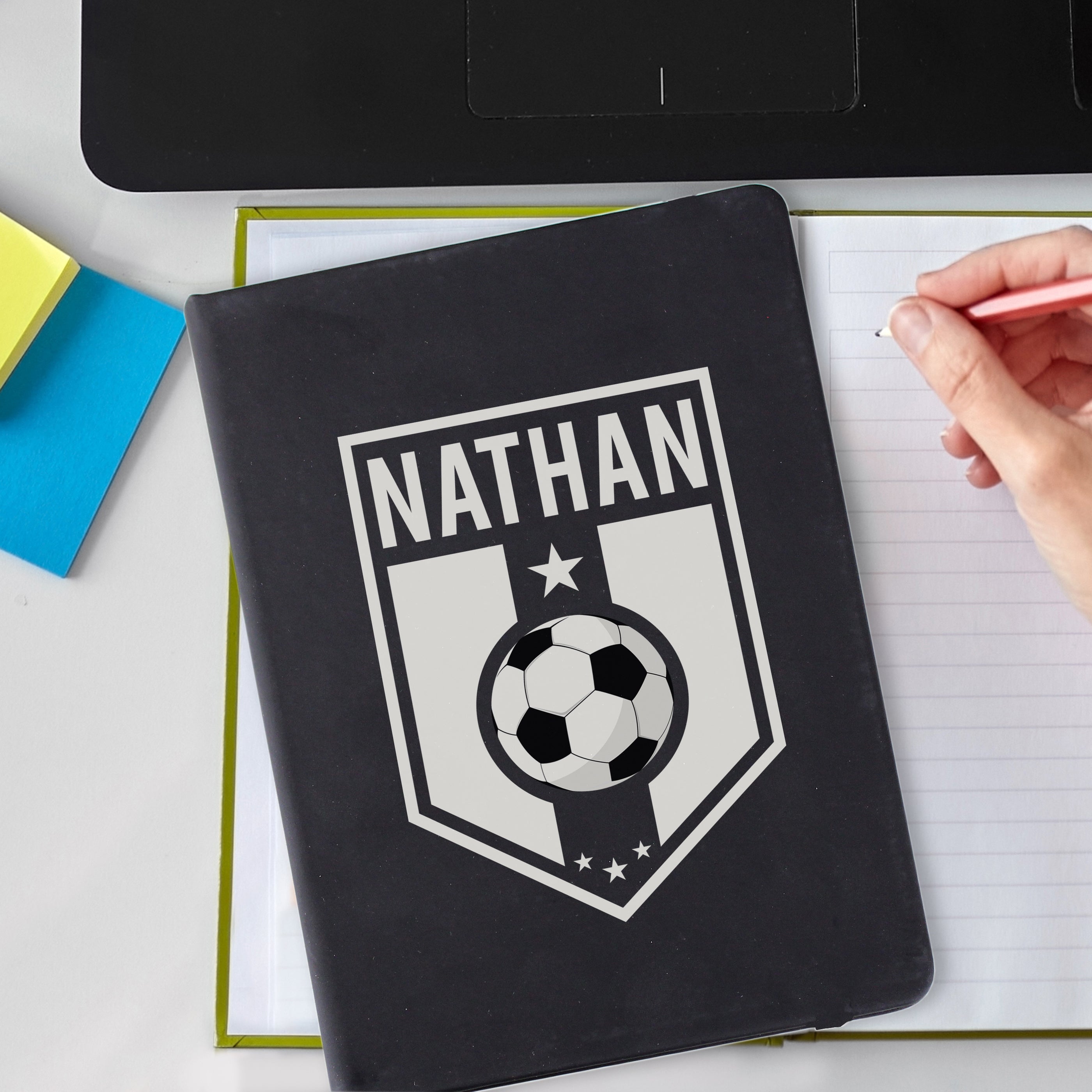 Stationery & Pens Personalised Football Badge Black Notebook