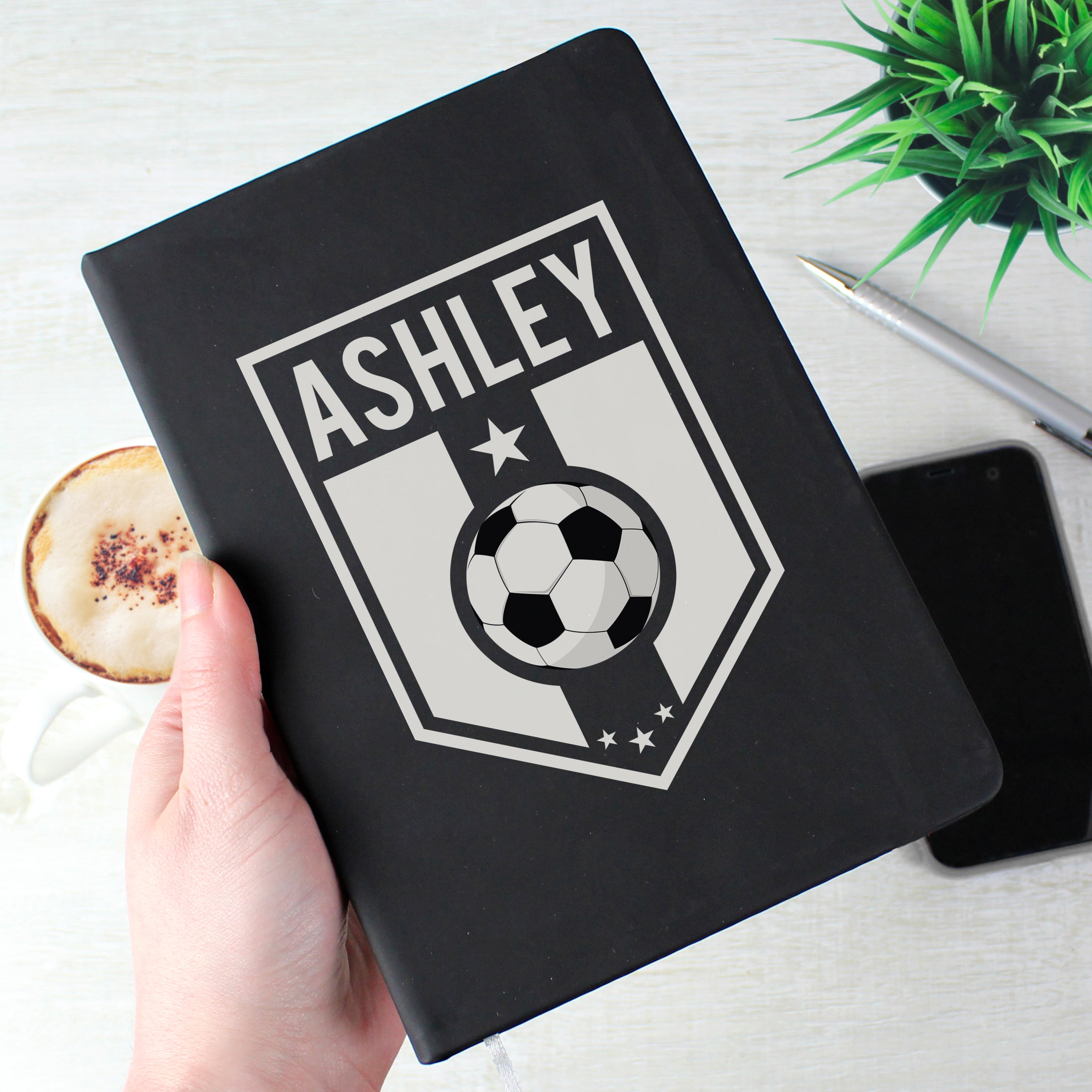 Stationery & Pens Personalised Football Badge Black Notebook