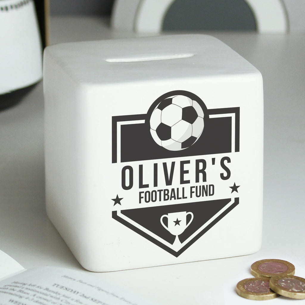 Money Boxes Personalised Football Badge Ceramic Square Money Box