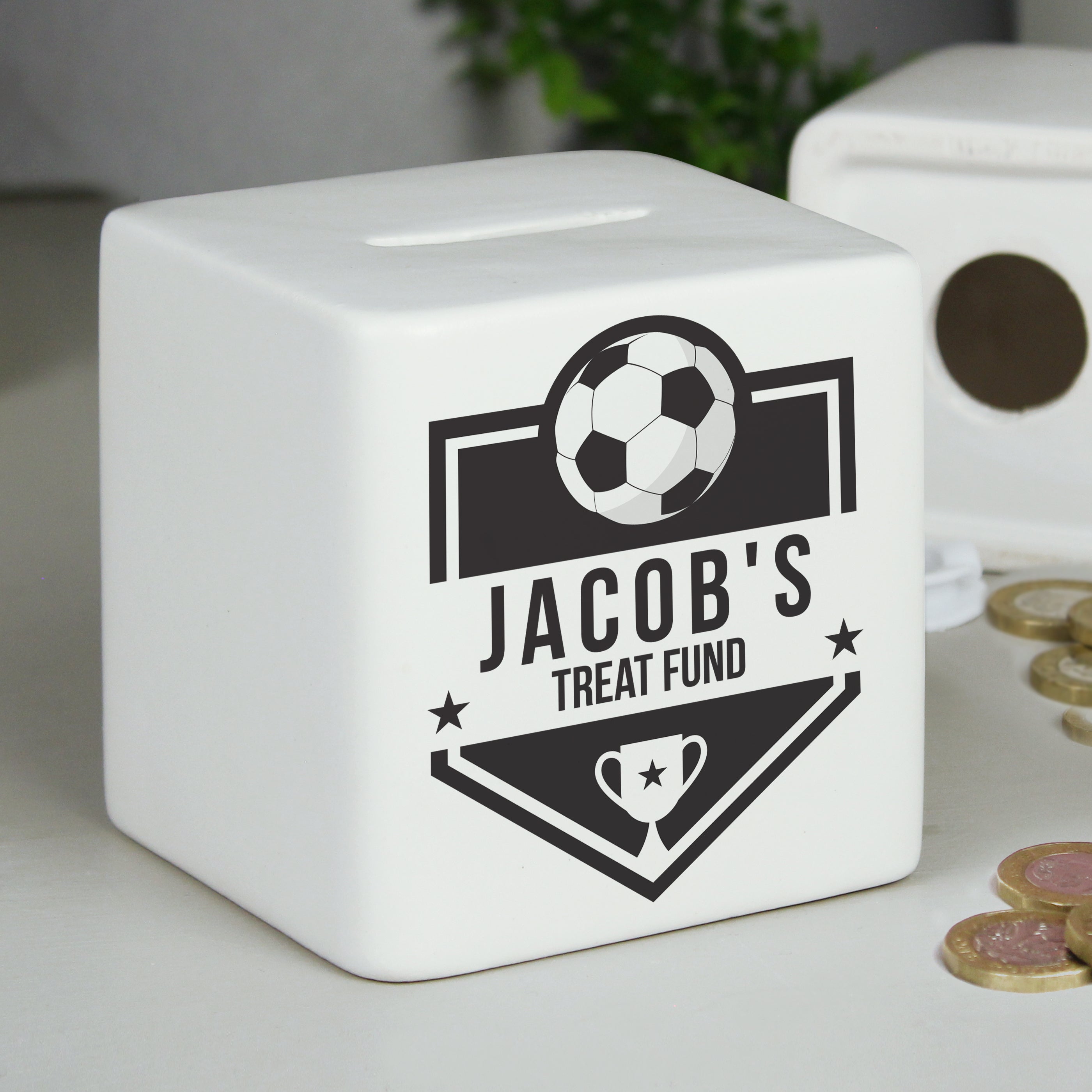 Money Boxes Personalised Football Badge Ceramic Square Money Box