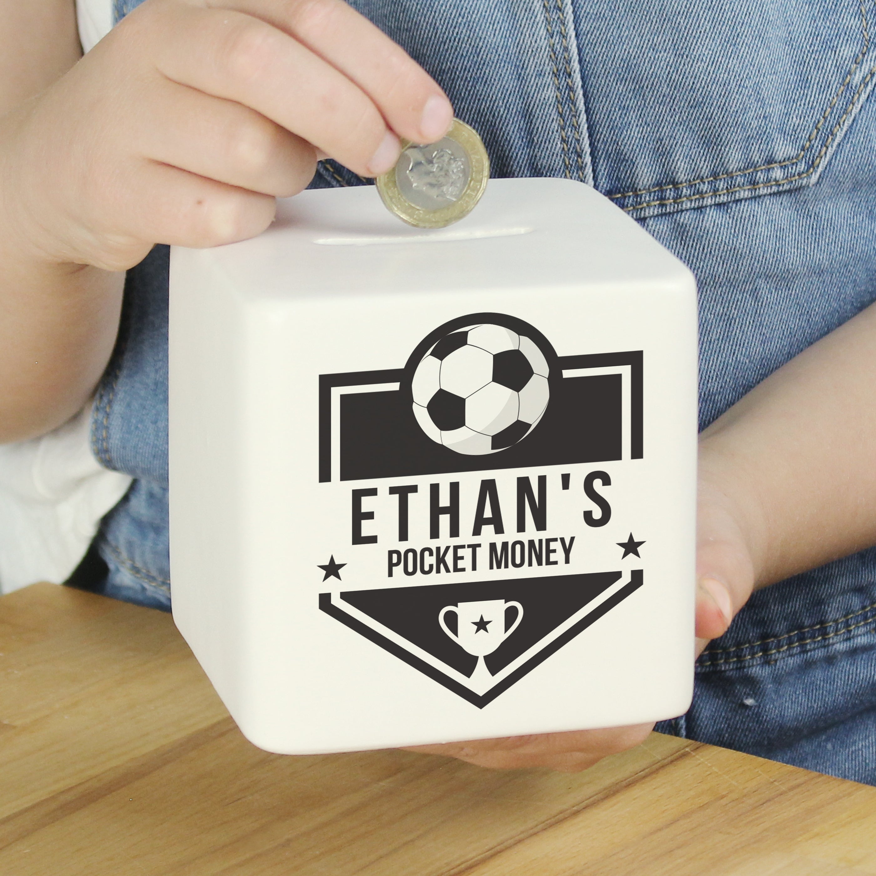 Money Boxes Personalised Football Badge Ceramic Square Money Box