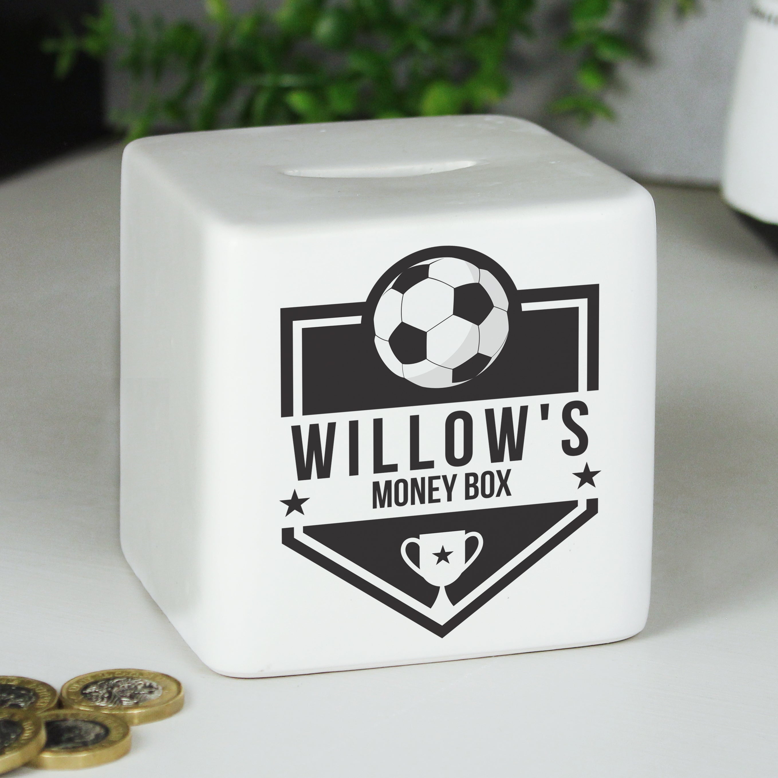 Money Boxes Personalised Football Badge Ceramic Square Money Box