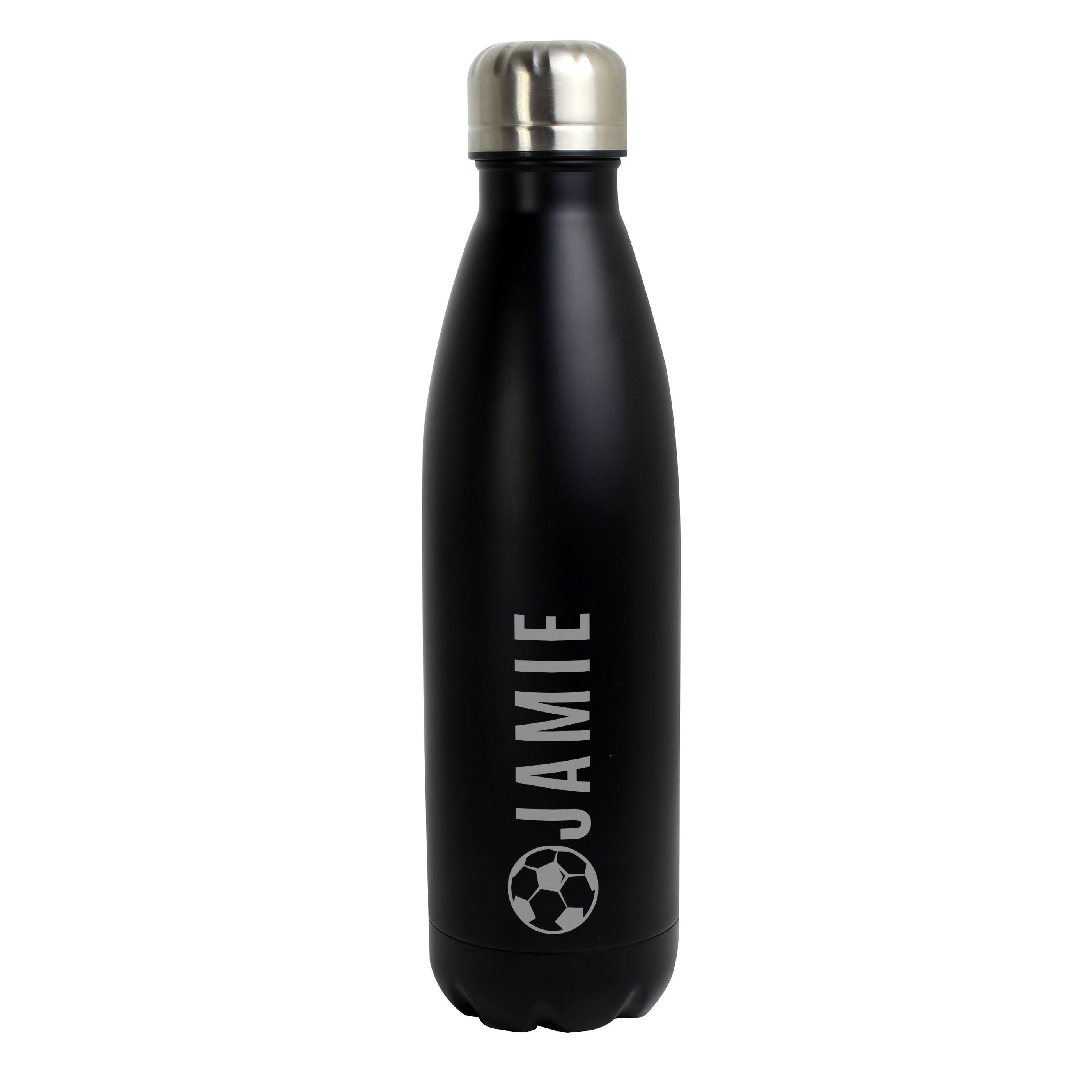 Drinks Bottles Personalised Football Black Metal Insulated Drinks Bottle