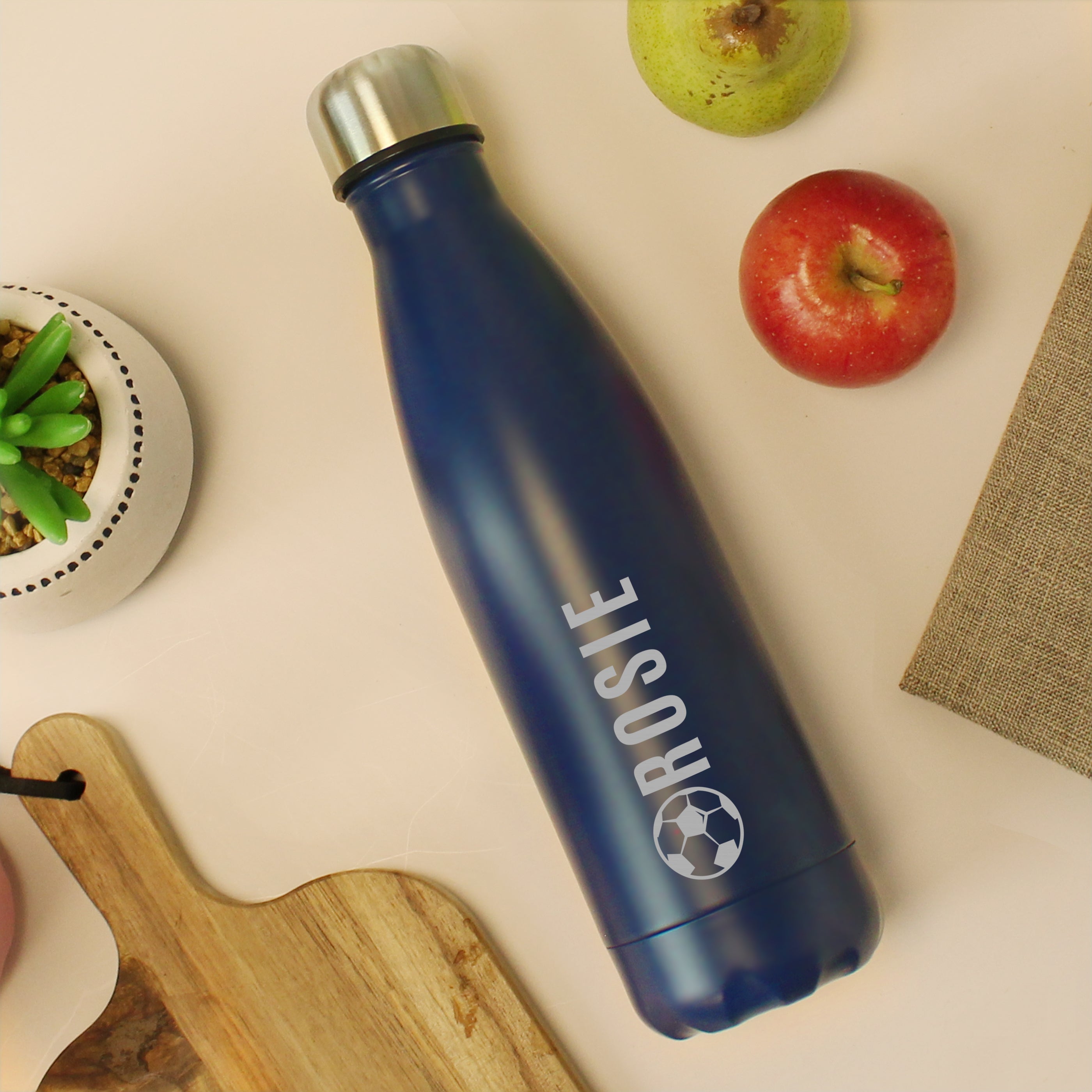 Drinks Bottles Personalised Football Navy Metal Insulated Drinks Bottle