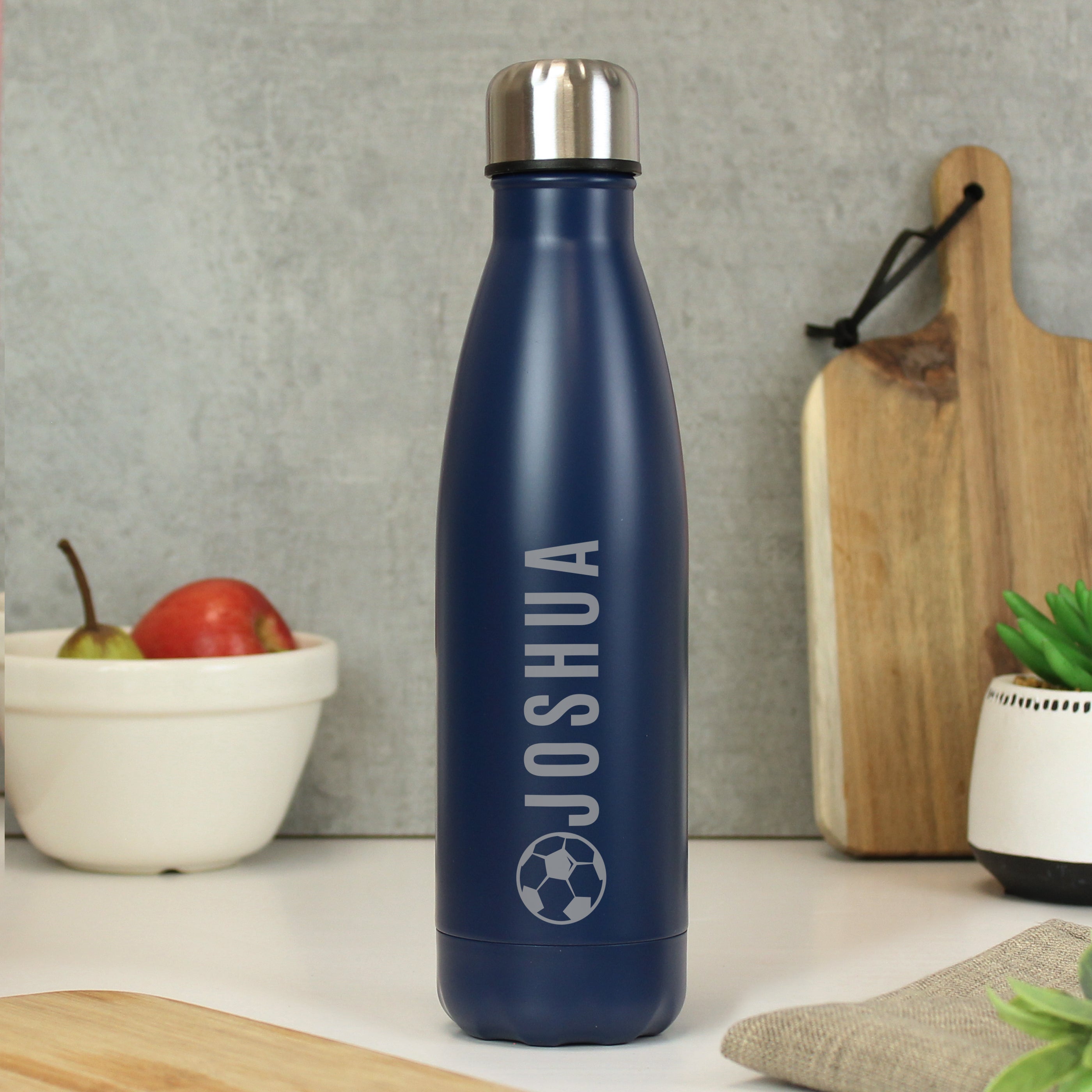 Drinks Bottles Personalised Football Navy Metal Insulated Drinks Bottle