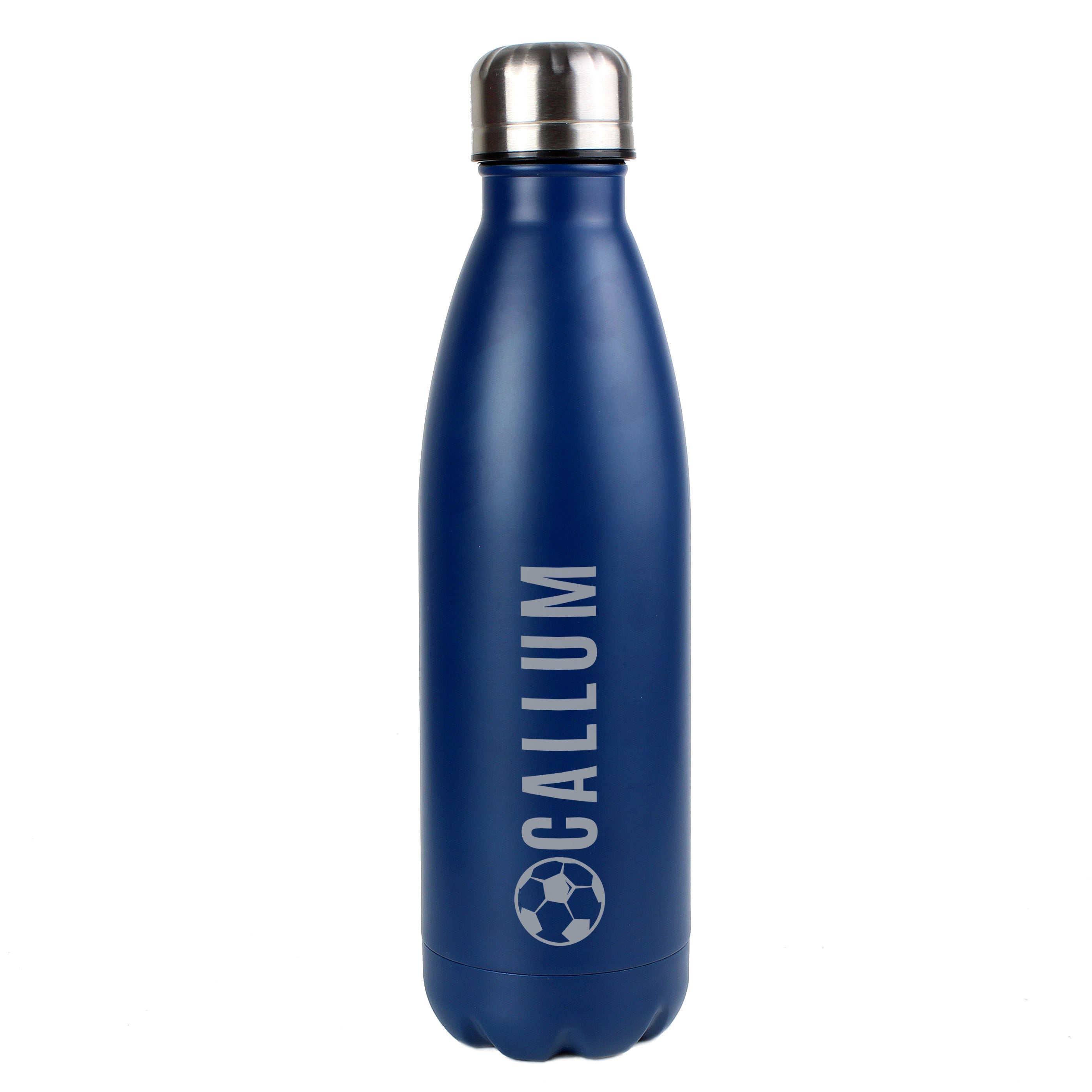 Drinks Bottles Personalised Football Navy Metal Insulated Drinks Bottle