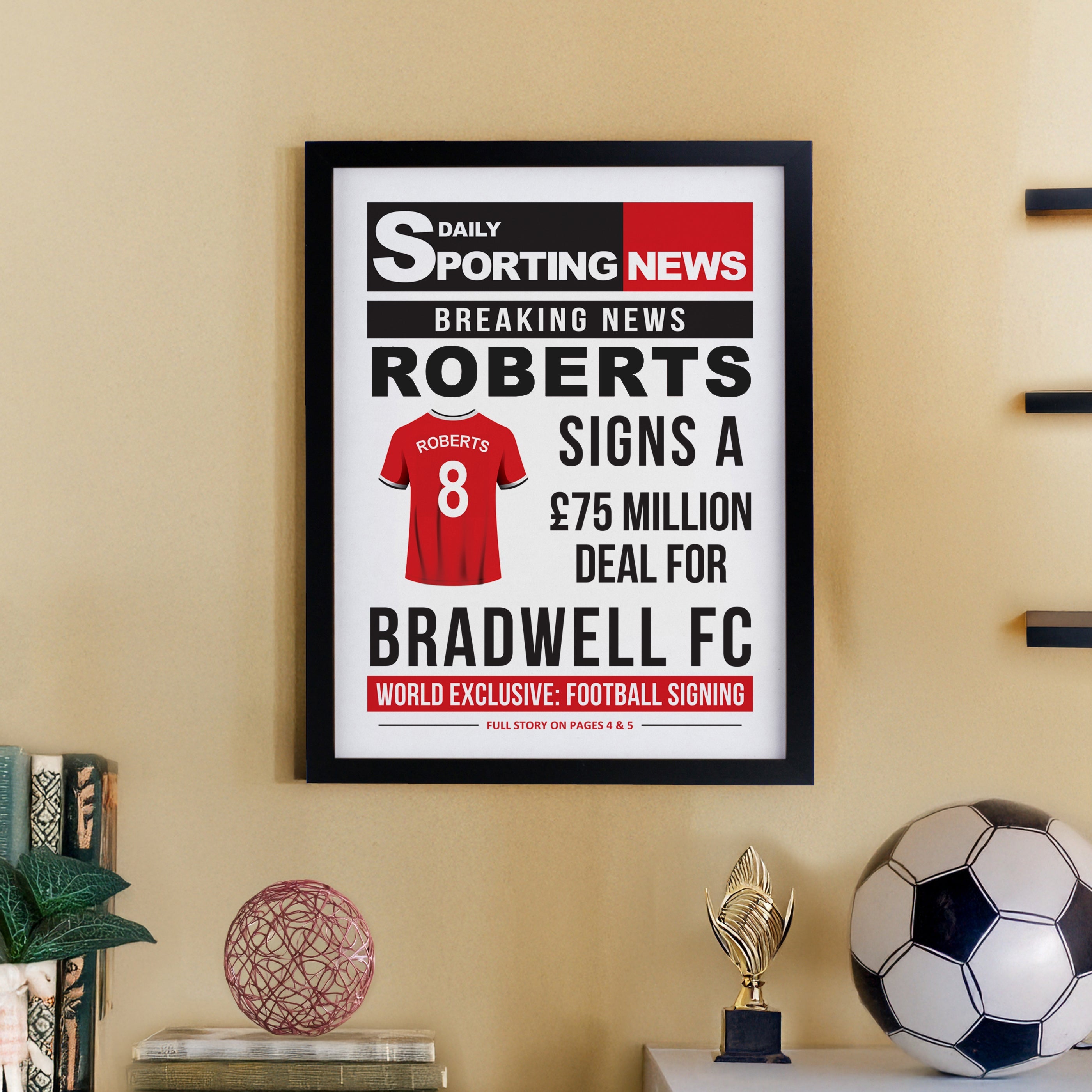 Poster Frames Personalised Football News Black Poster Frame