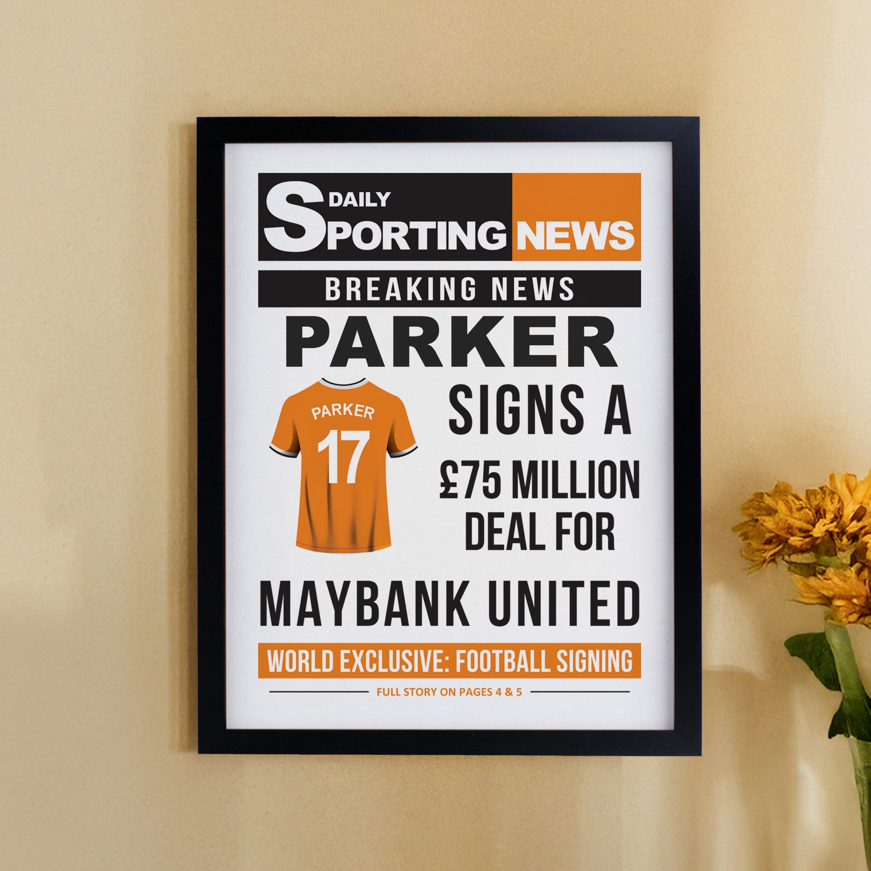 Poster Frames Personalised Football News Black Poster Frame