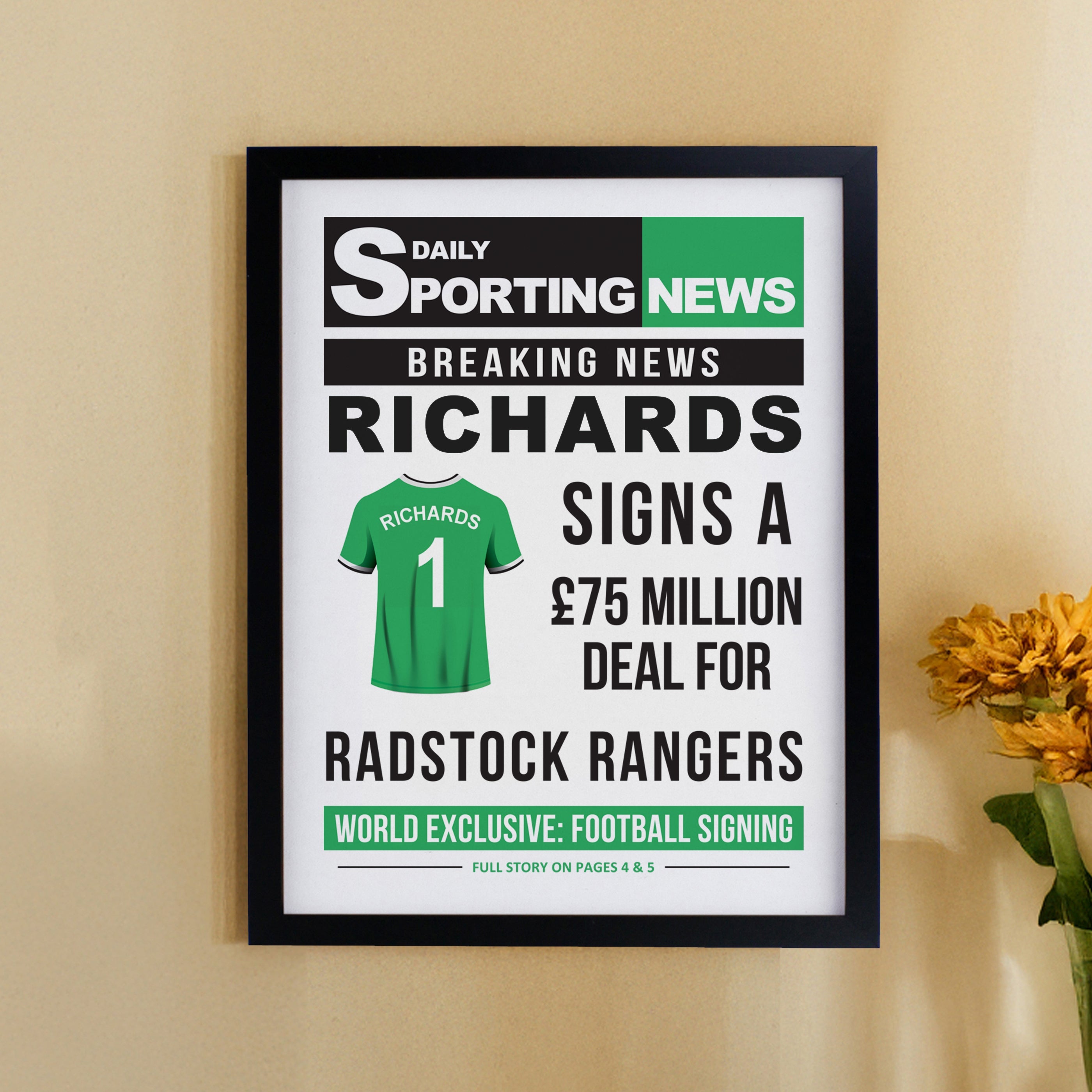 Poster Frames Personalised Football News Black Poster Frame