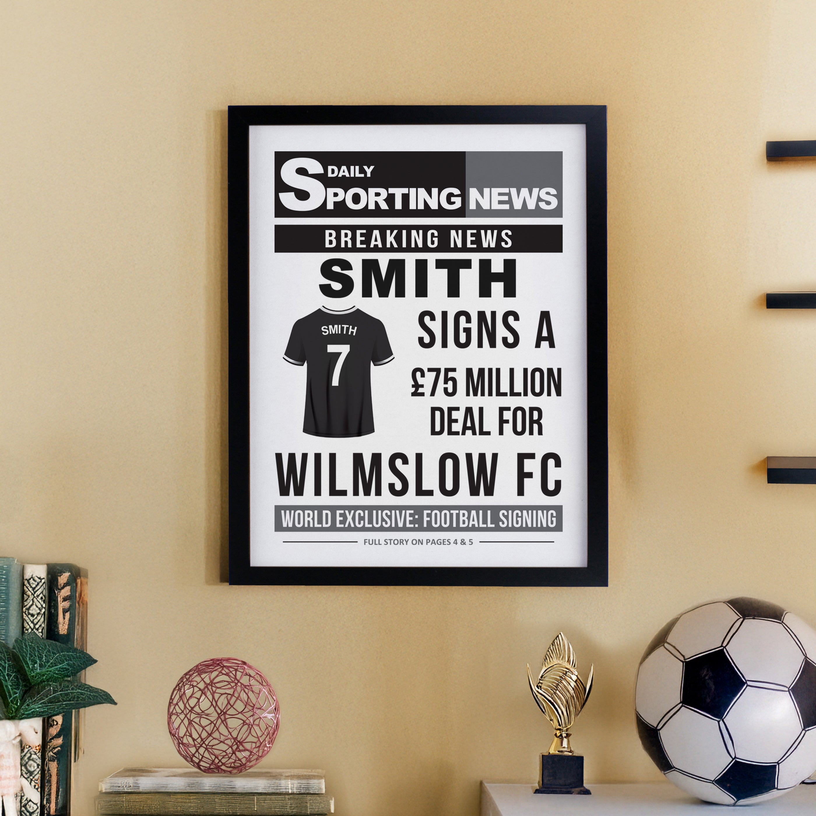 Poster Frames Personalised Football News Black Poster Frame