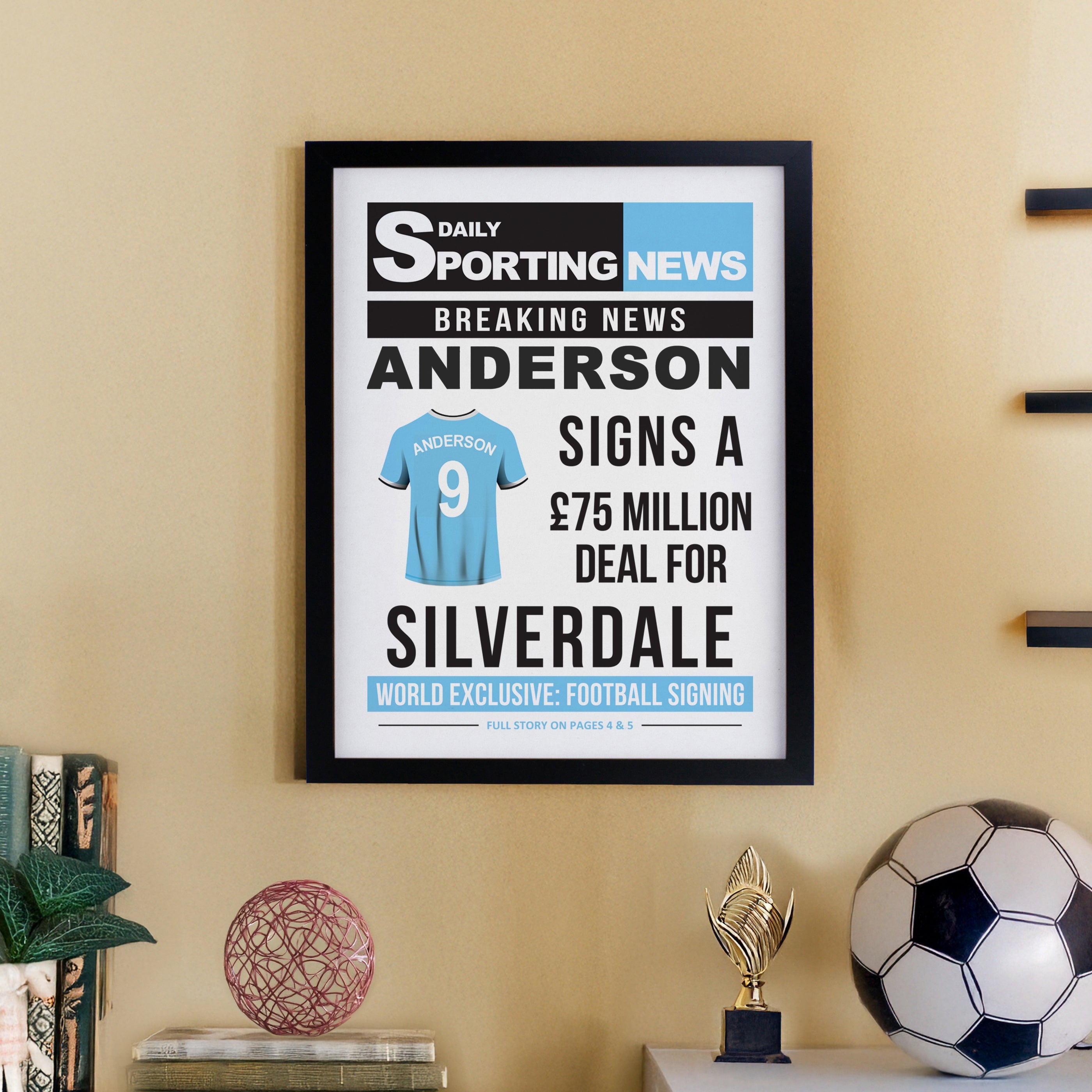 Poster Frames Personalised Football News Black Poster Frame