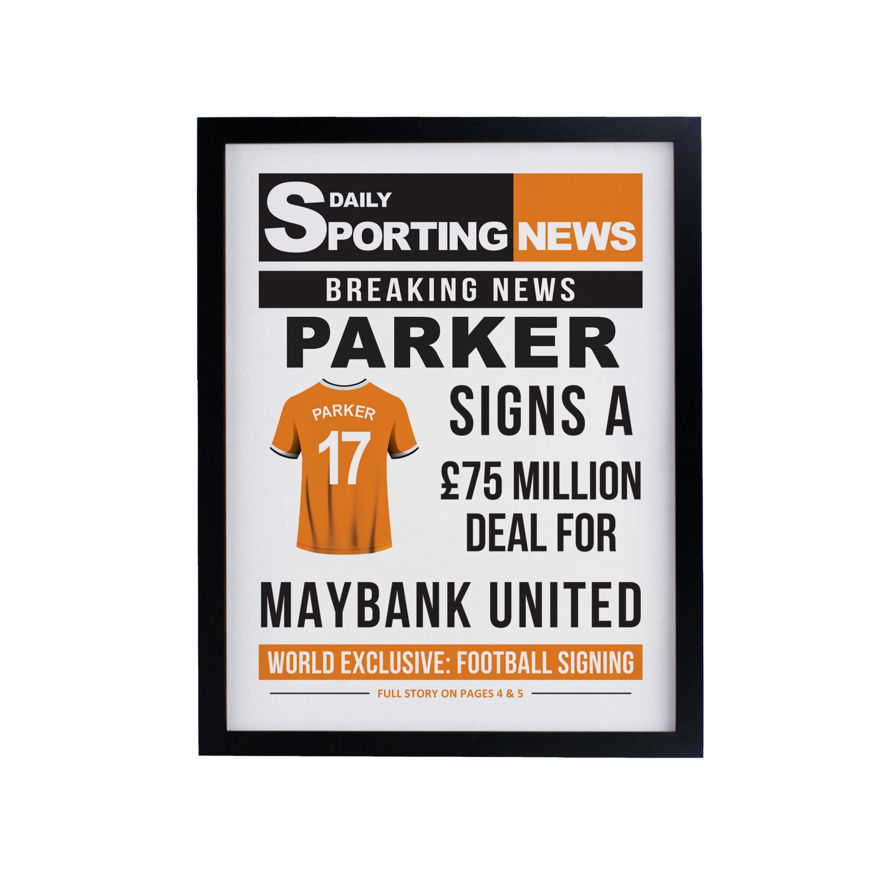 Poster Frames Personalised Football News Black Poster Frame