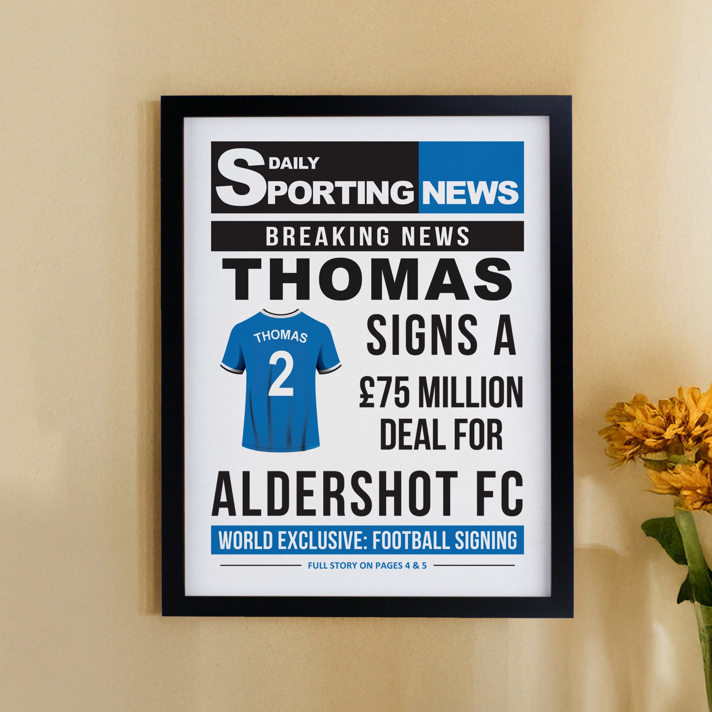 Poster Frames Personalised Football News Black Poster Frame
