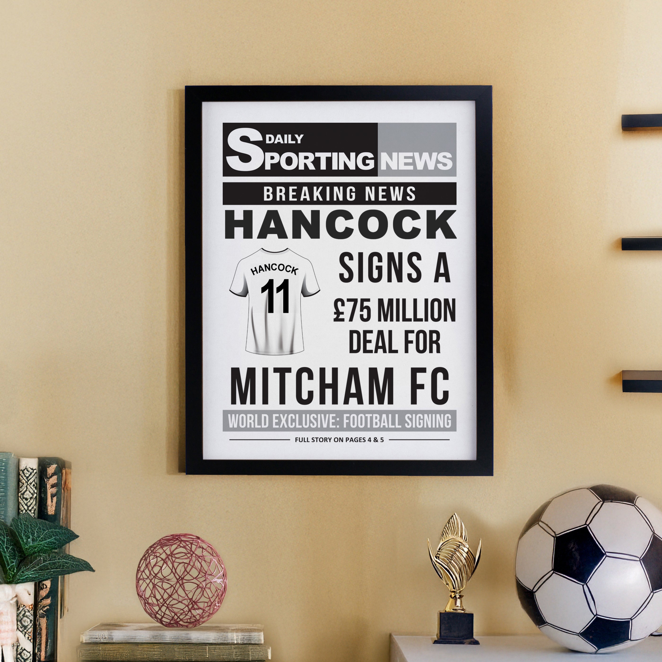 Poster Frames Personalised Football News Black Poster Frame