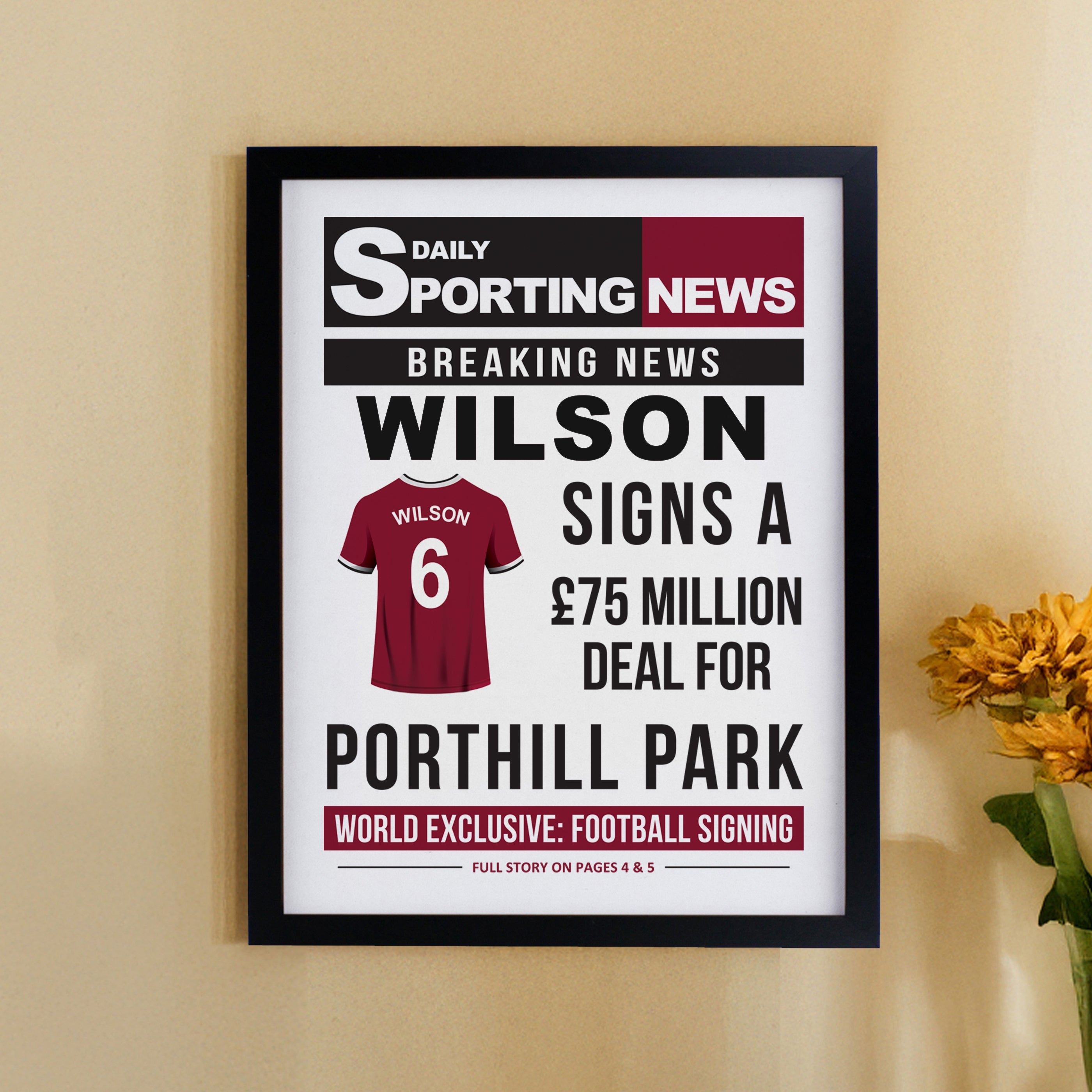 Poster Frames Personalised Football News Black Poster Frame