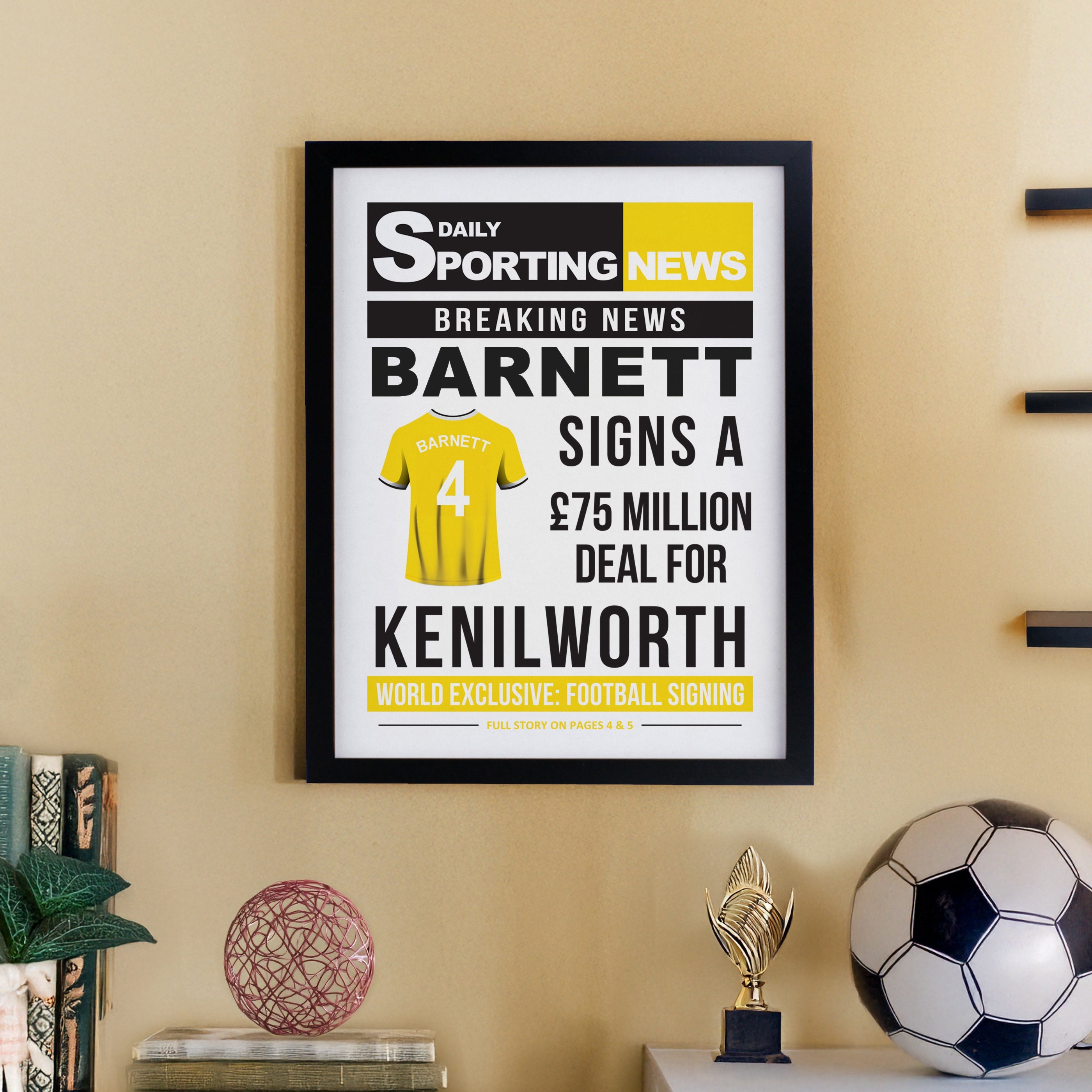 Poster Frames Personalised Football News Black Poster Frame