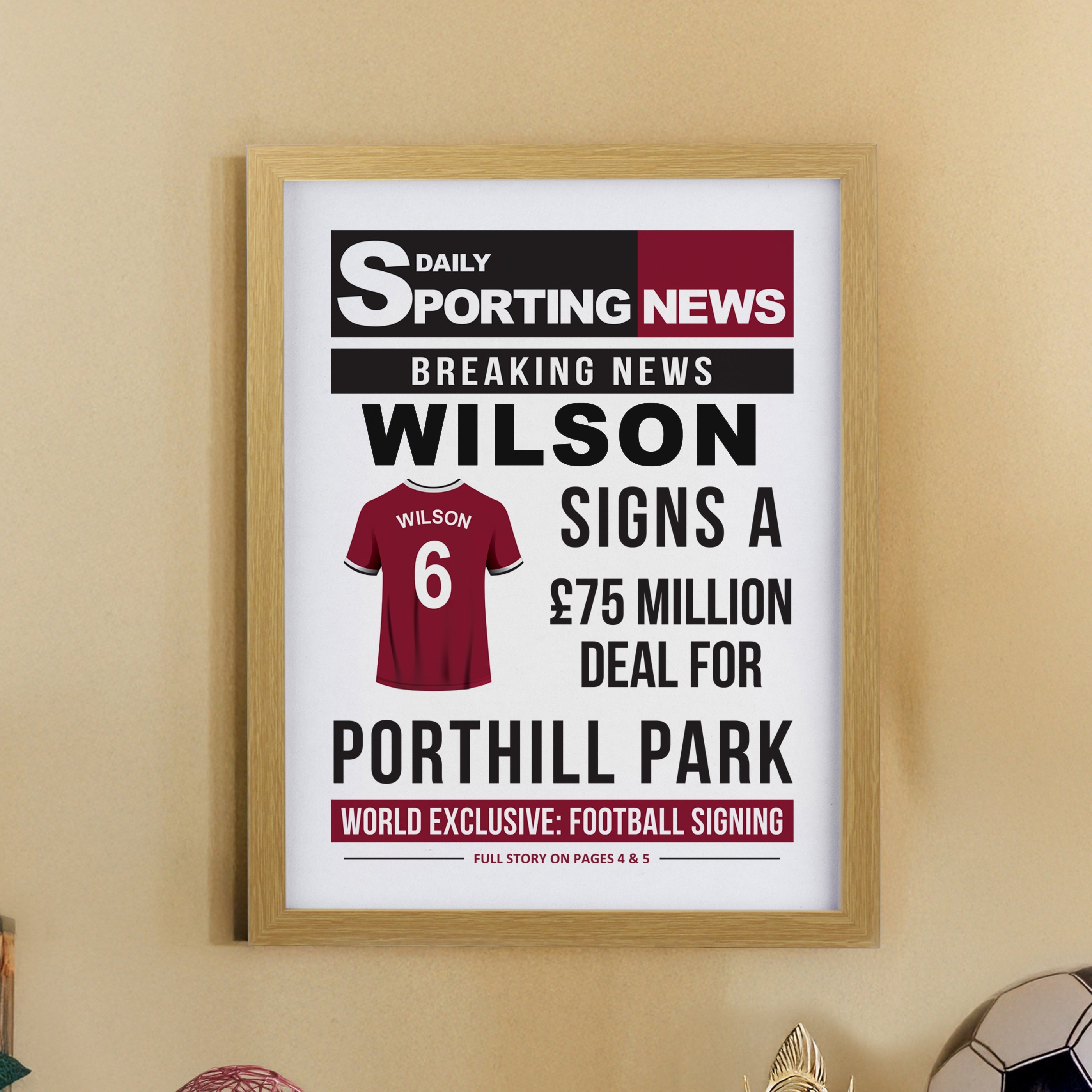 Framed Prints Personalised Football News Oak Poster Frame