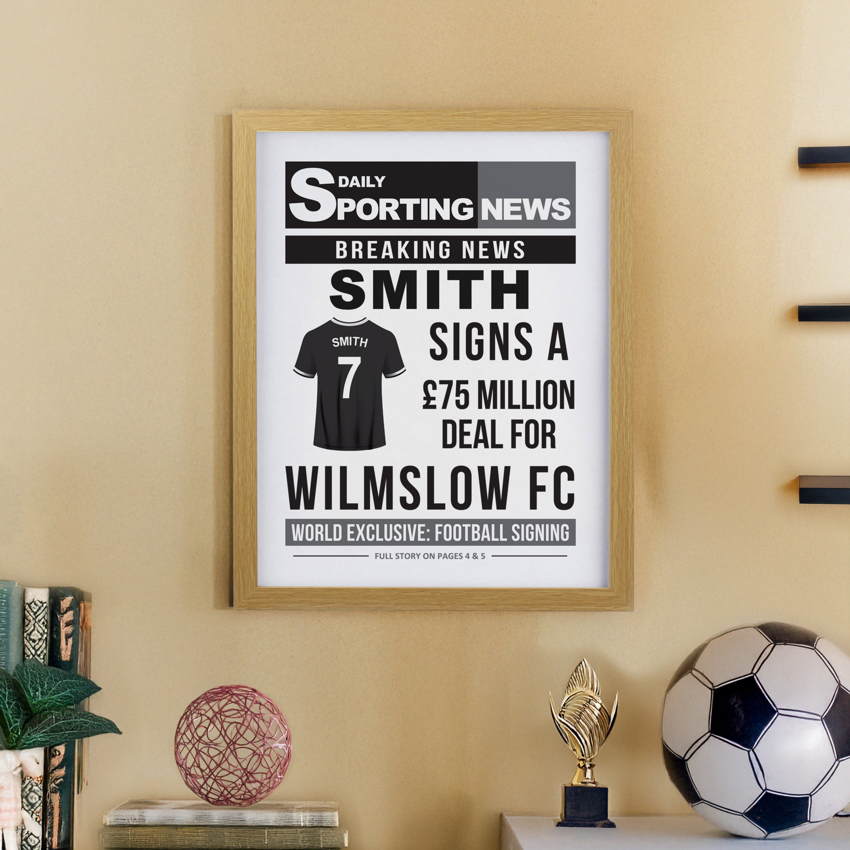 Framed Prints Personalised Football News Oak Poster Frame